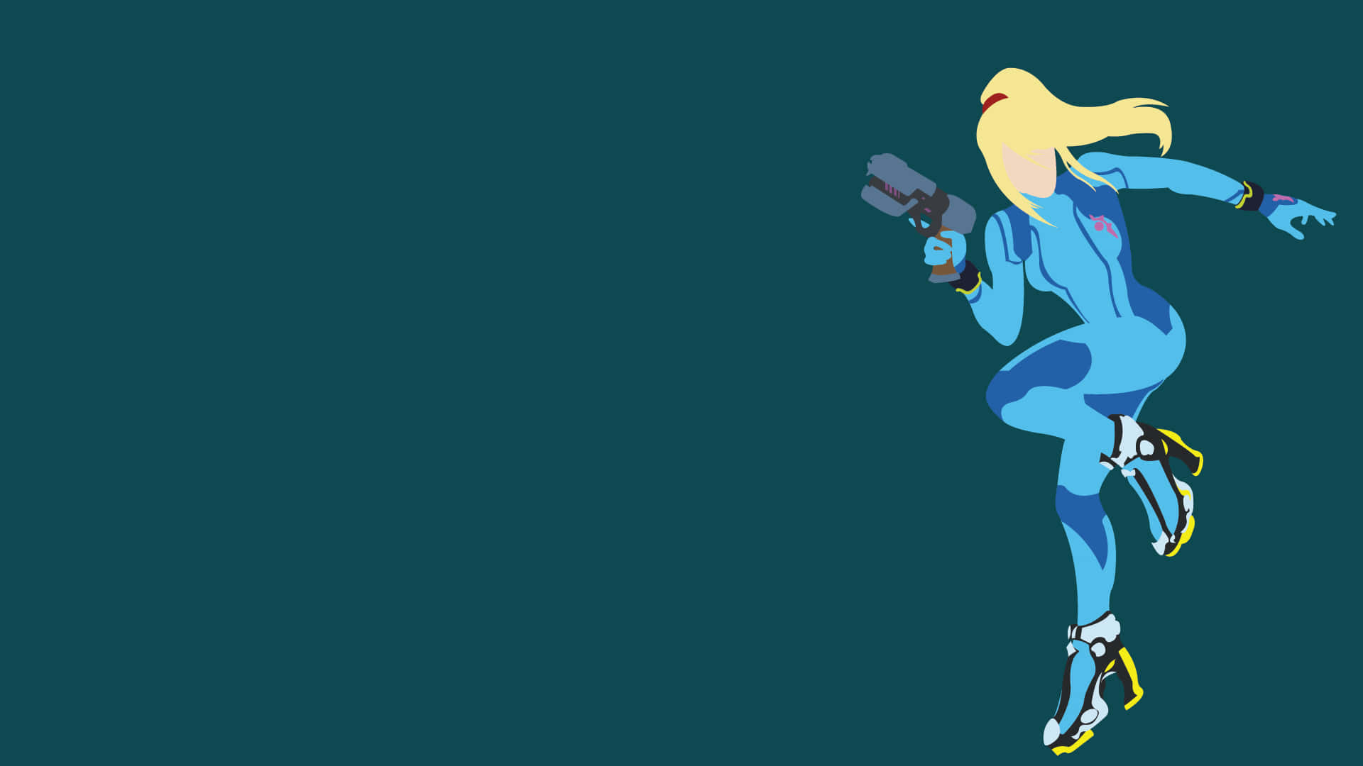 Zero Suit Samus, blue futuristic suit, teal background, Full HD Desktop Wallpaper