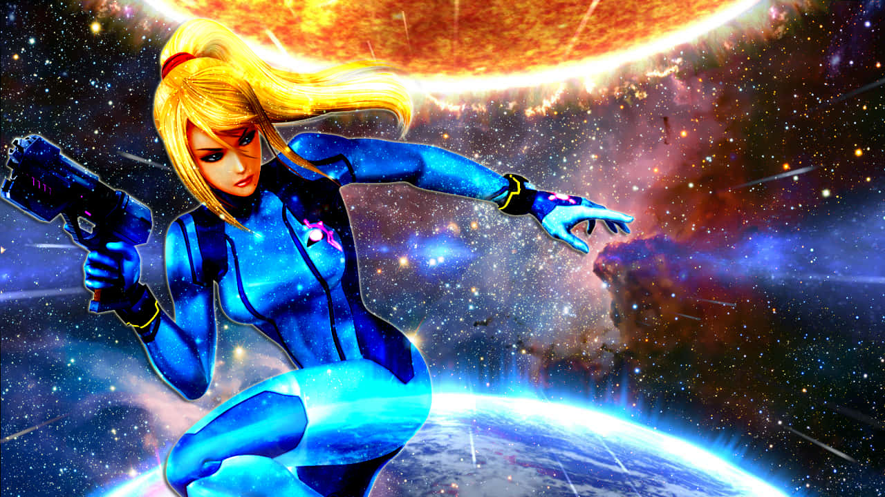 Zero Suit Samus, blonde anime warrior, blue armor, HD Desktop Wallpaper