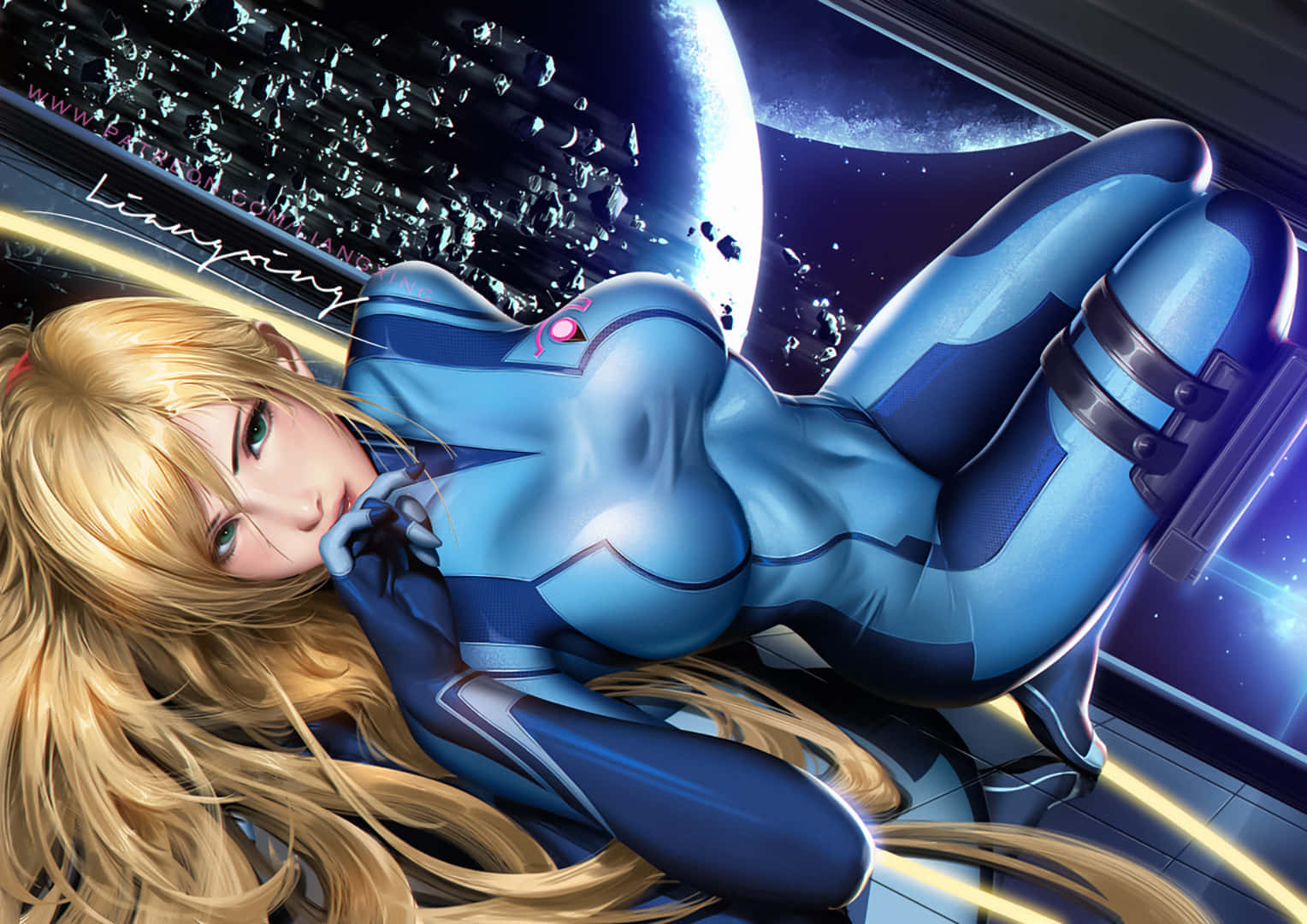 Zero Suit Samus, blonde anime woman, blue futuristic suit, HD Desktop Wallpaper