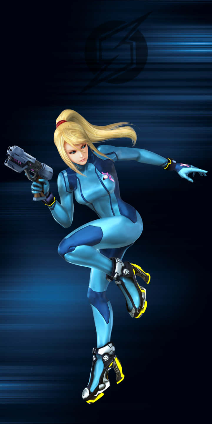 Zero Suit Samus, blue futuristic suit, gun, HD Phone Wallpaper