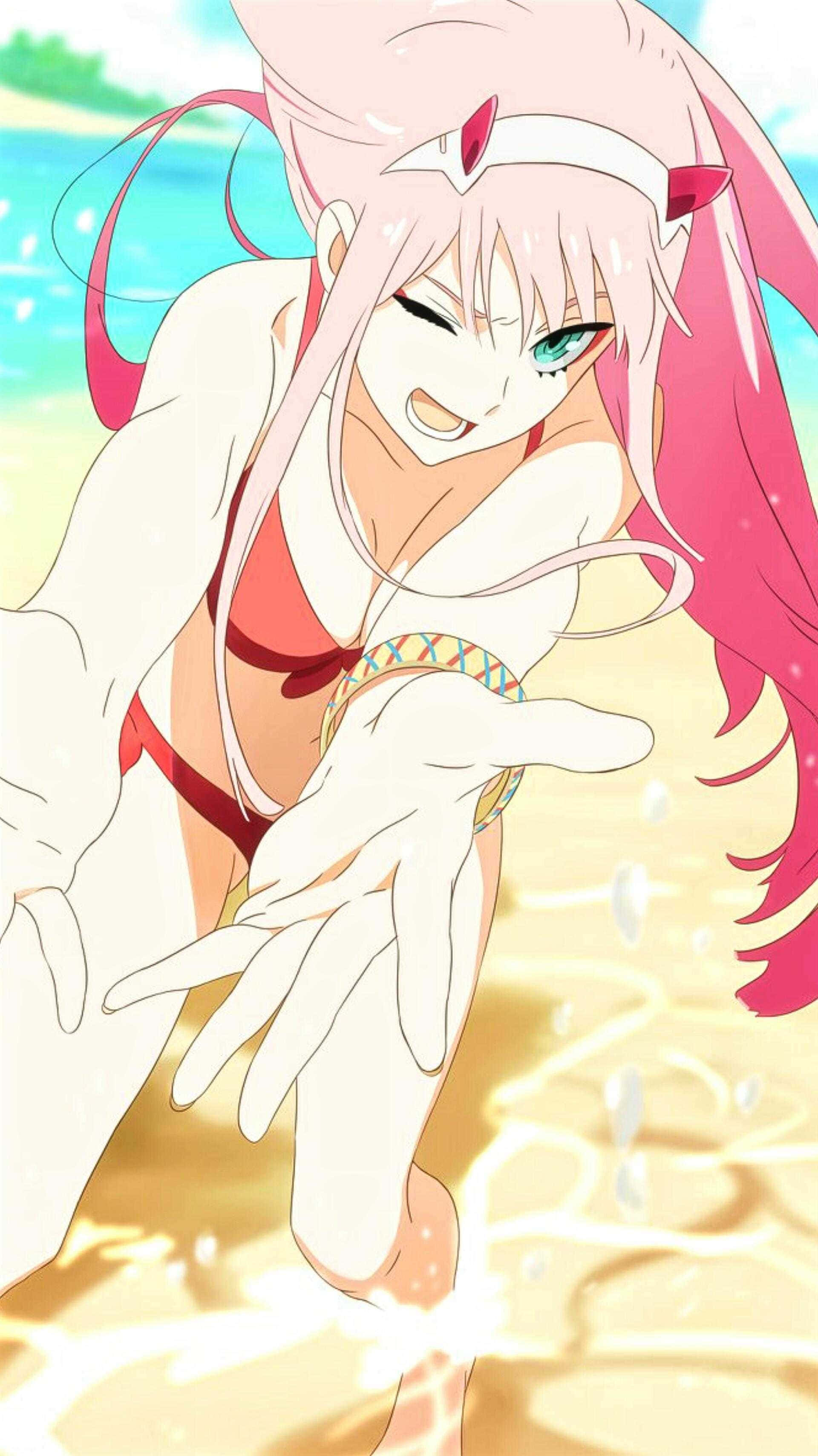 Zero Two, pink hair, cat ears, 2K Phone Wallpaper
