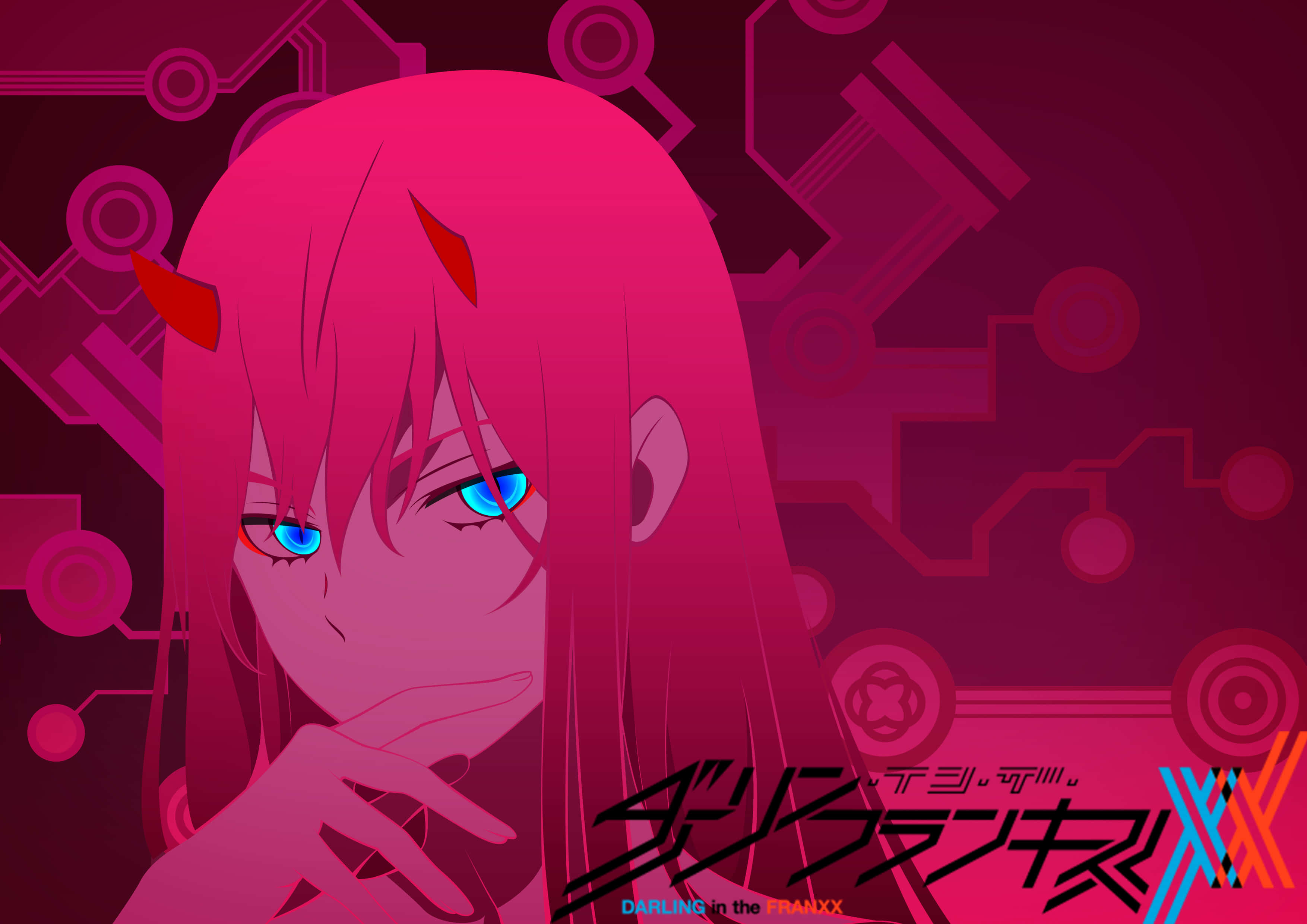 Zero Two, pink-haired, blue eyes, 2K Desktop Wallpaper