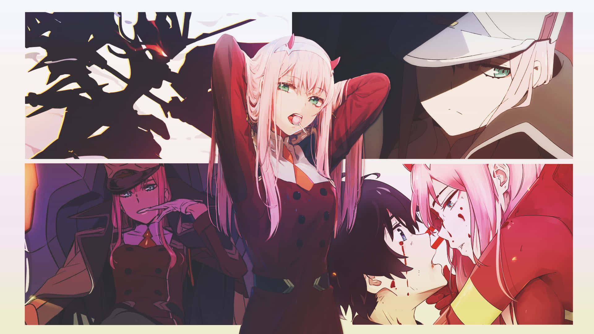 Zero Two Aesthetic, pink-haired, red outfits, Full HD Desktop Wallpaper
