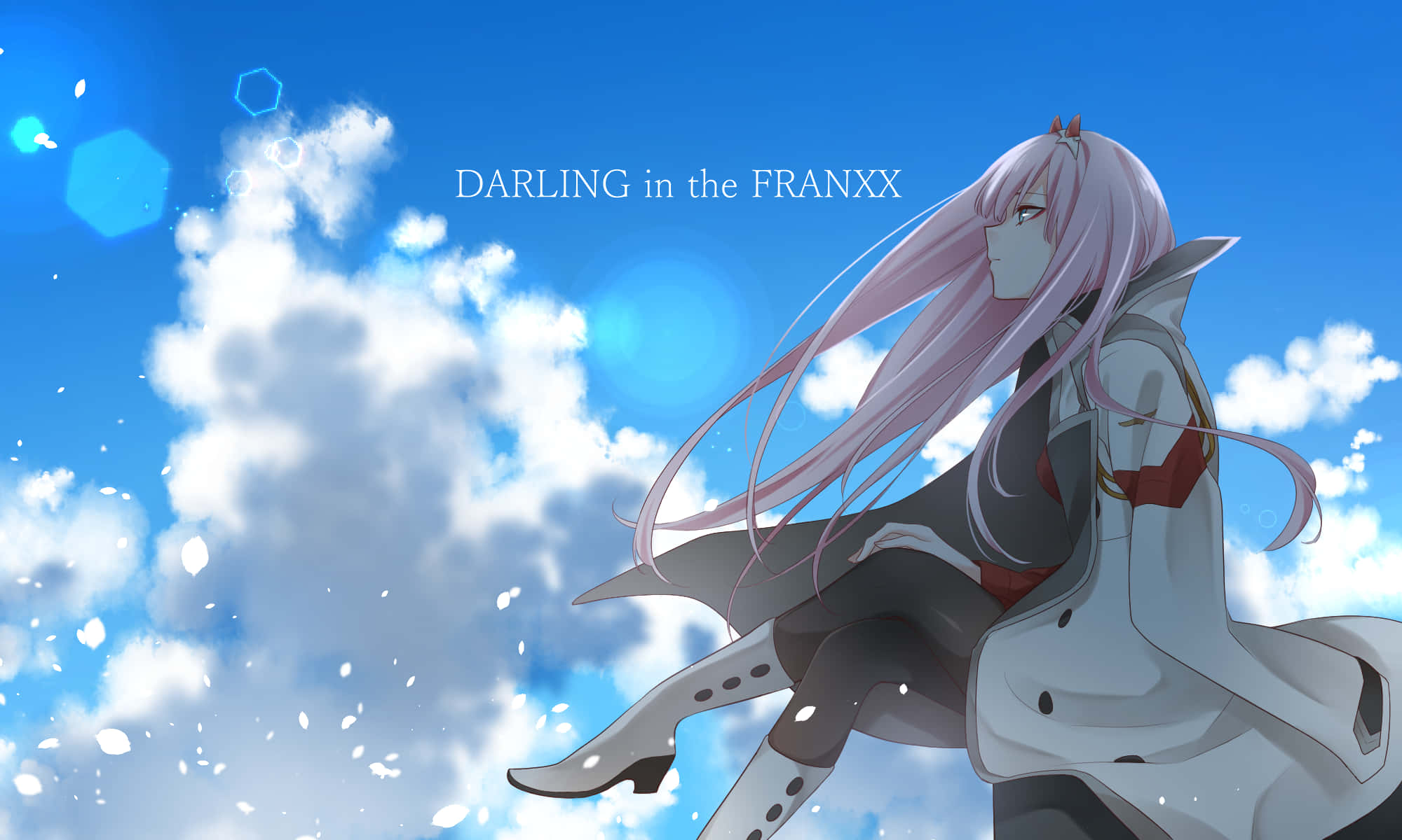 Zero Two, pink-haired anime girl, white coat, Full HD Desktop Wallpaper
