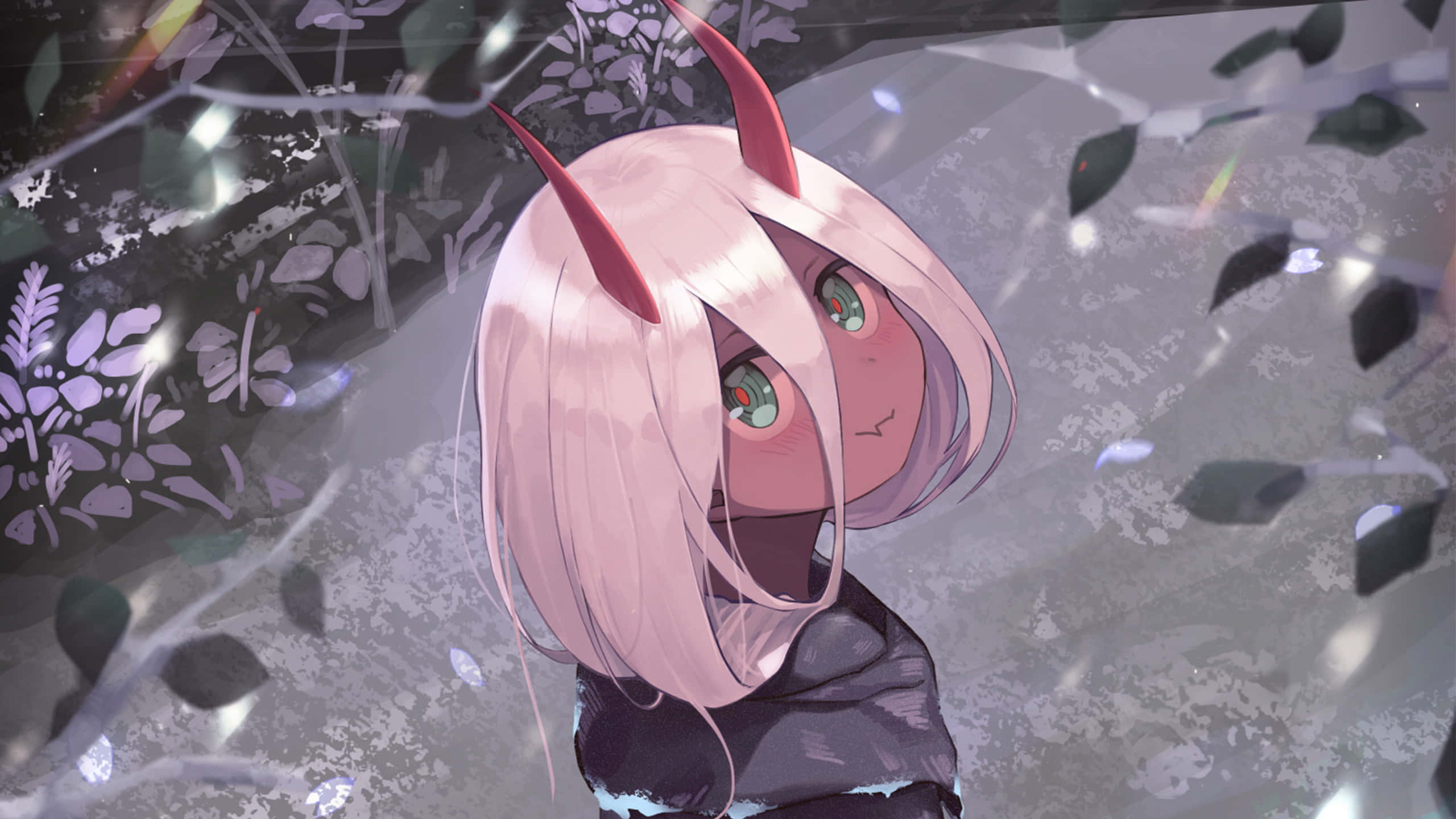 Zero Two, pink-haired anime girl, red horns, 2K Desktop Wallpaper