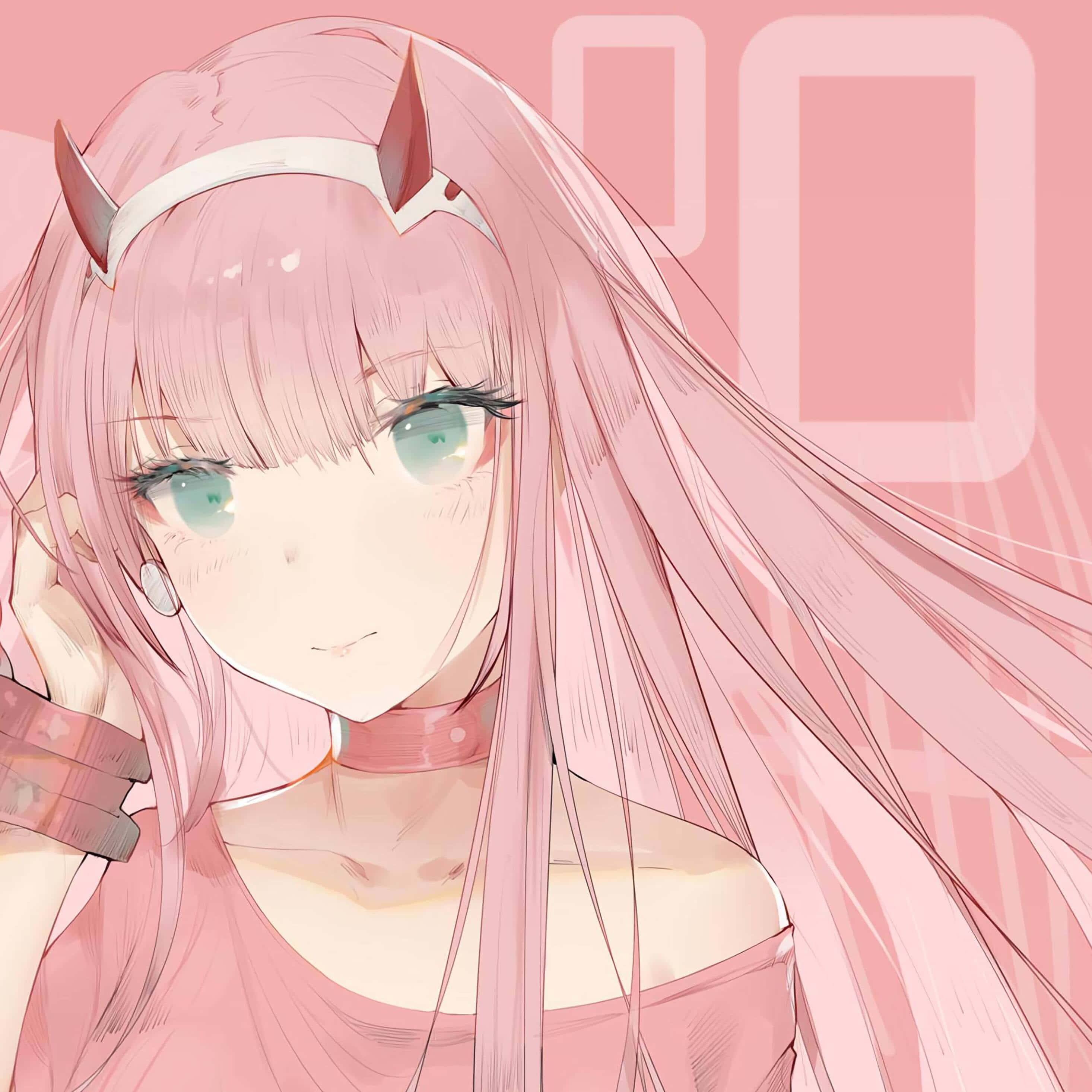 Zero Two, pink-haired, green eyes, 2K Desktop Wallpaper