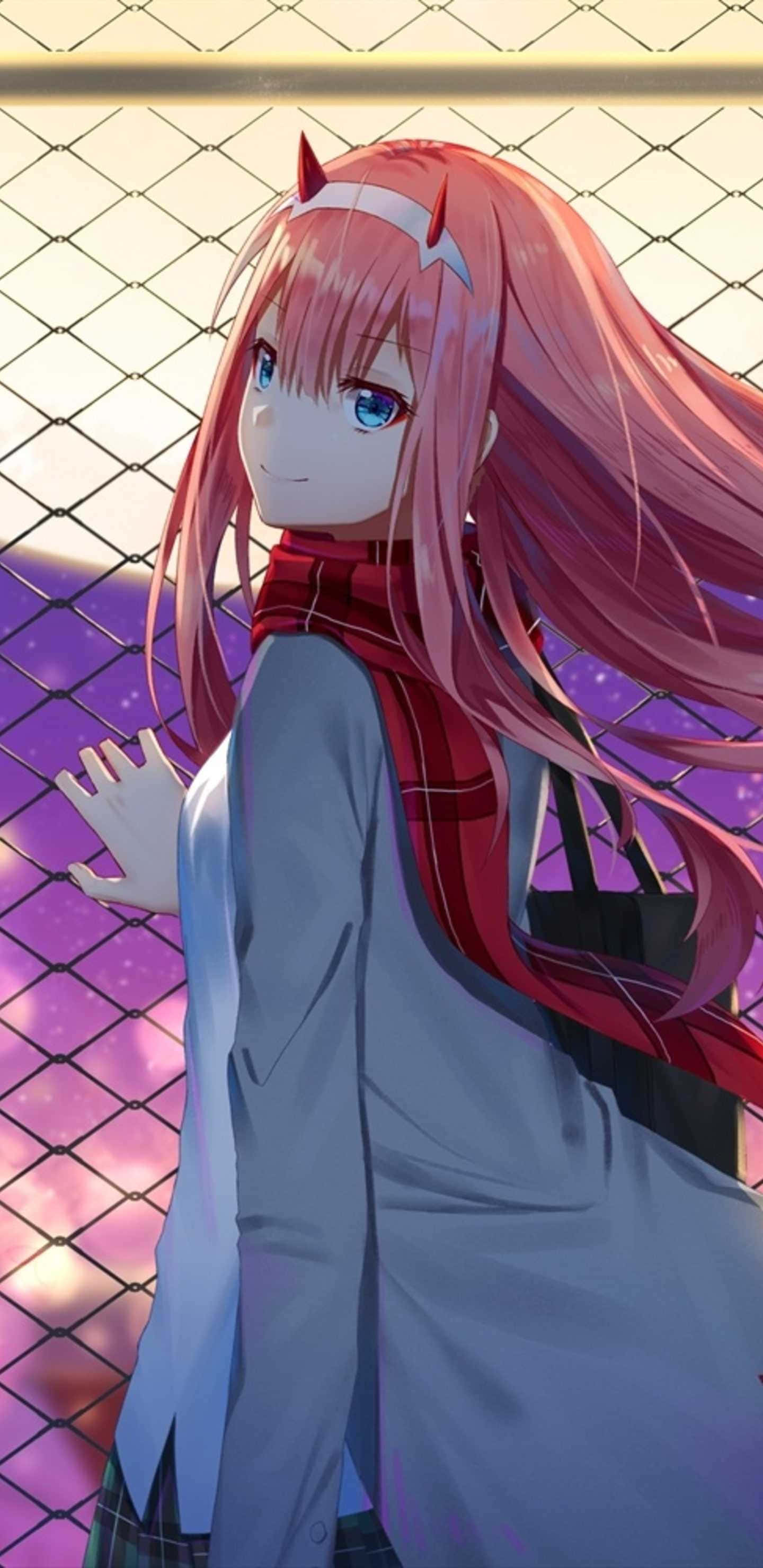 Zero Two, pink-haired, blue eyes, 2K Phone Wallpaper