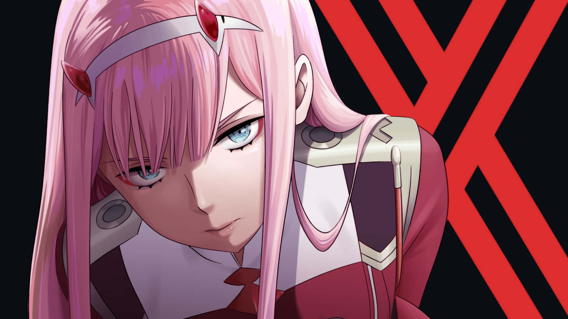 Zero Two, pink hair, red horns, Full HD Desktop Wallpaper