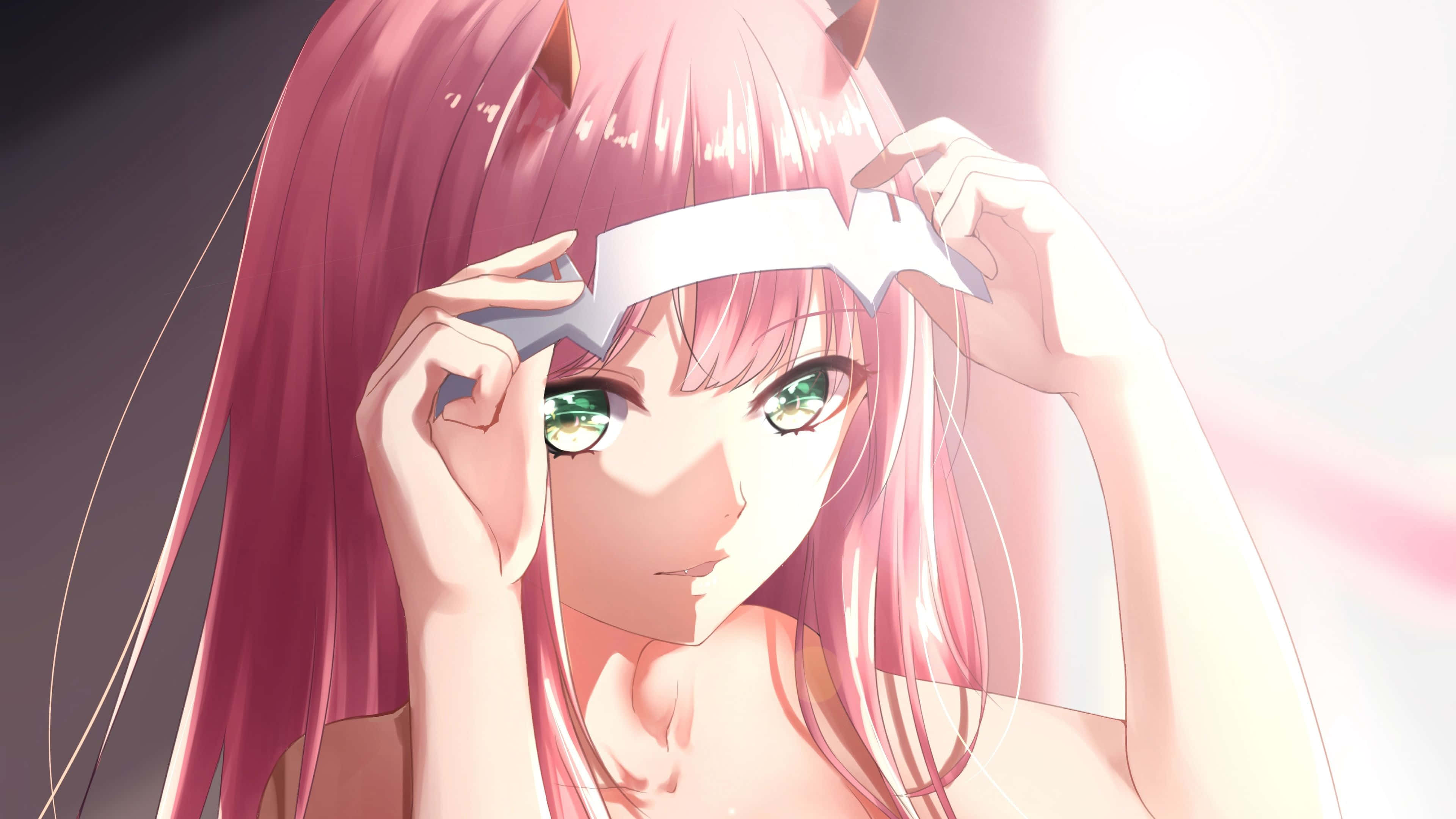 Zero Two, pink-haired anime girl, cat ears, 4K Desktop Wallpaper
