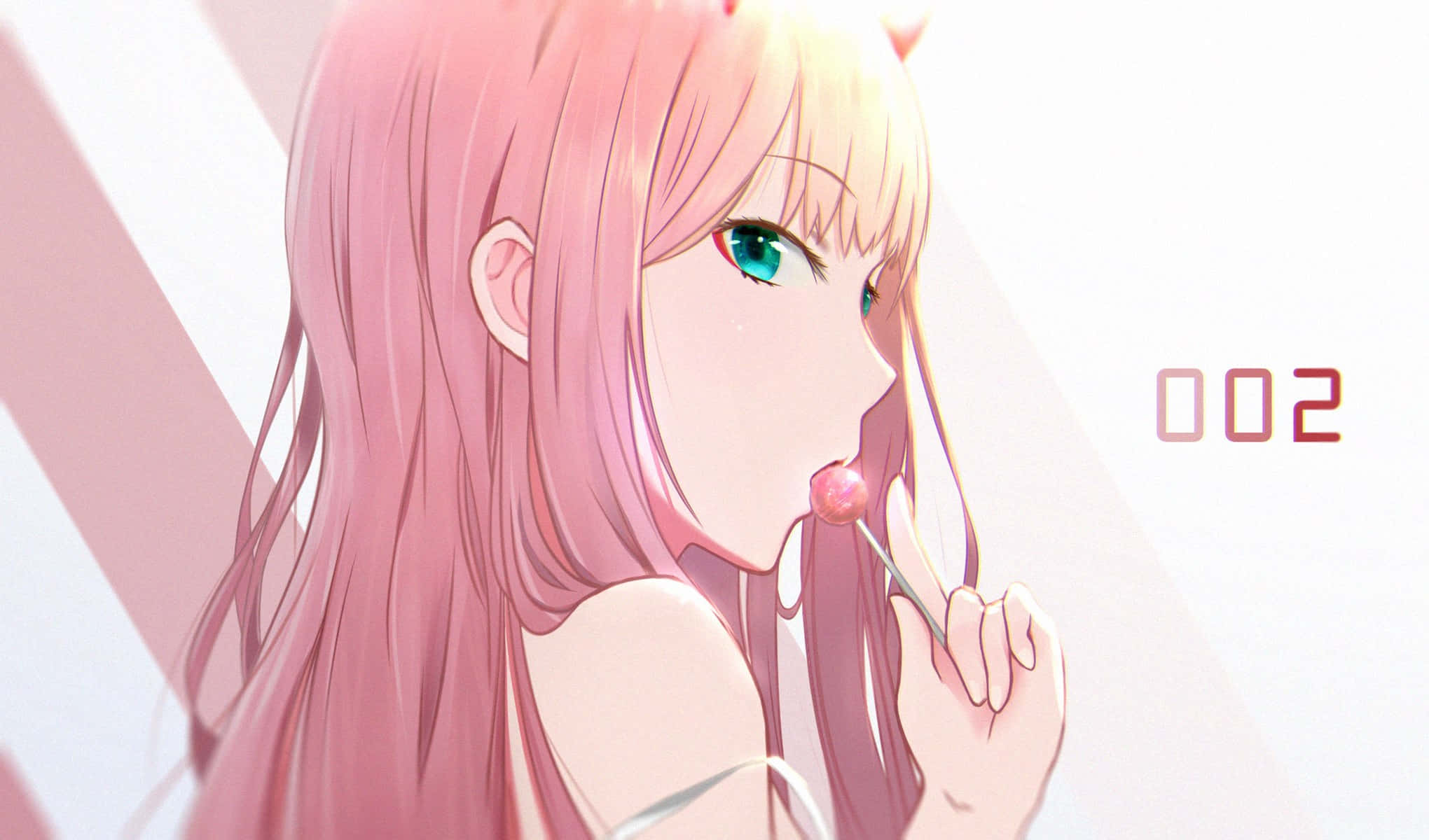 Zero Two Aesthetic, pink-haired anime girl, teal eyes, Full HD Desktop Wallpaper