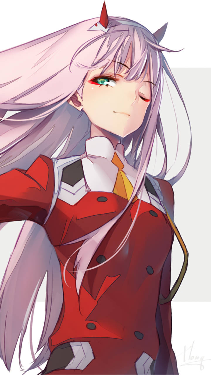 Zero Two, lavender hair, red horns, HD Phone Wallpaper
