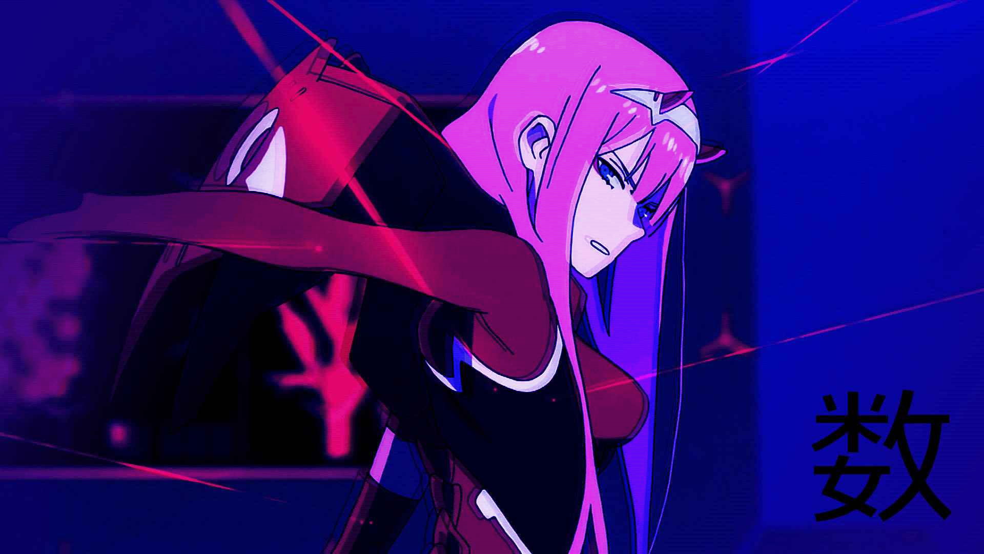 Zero Two, pink-haired, dark outfit, Full HD Desktop Wallpaper