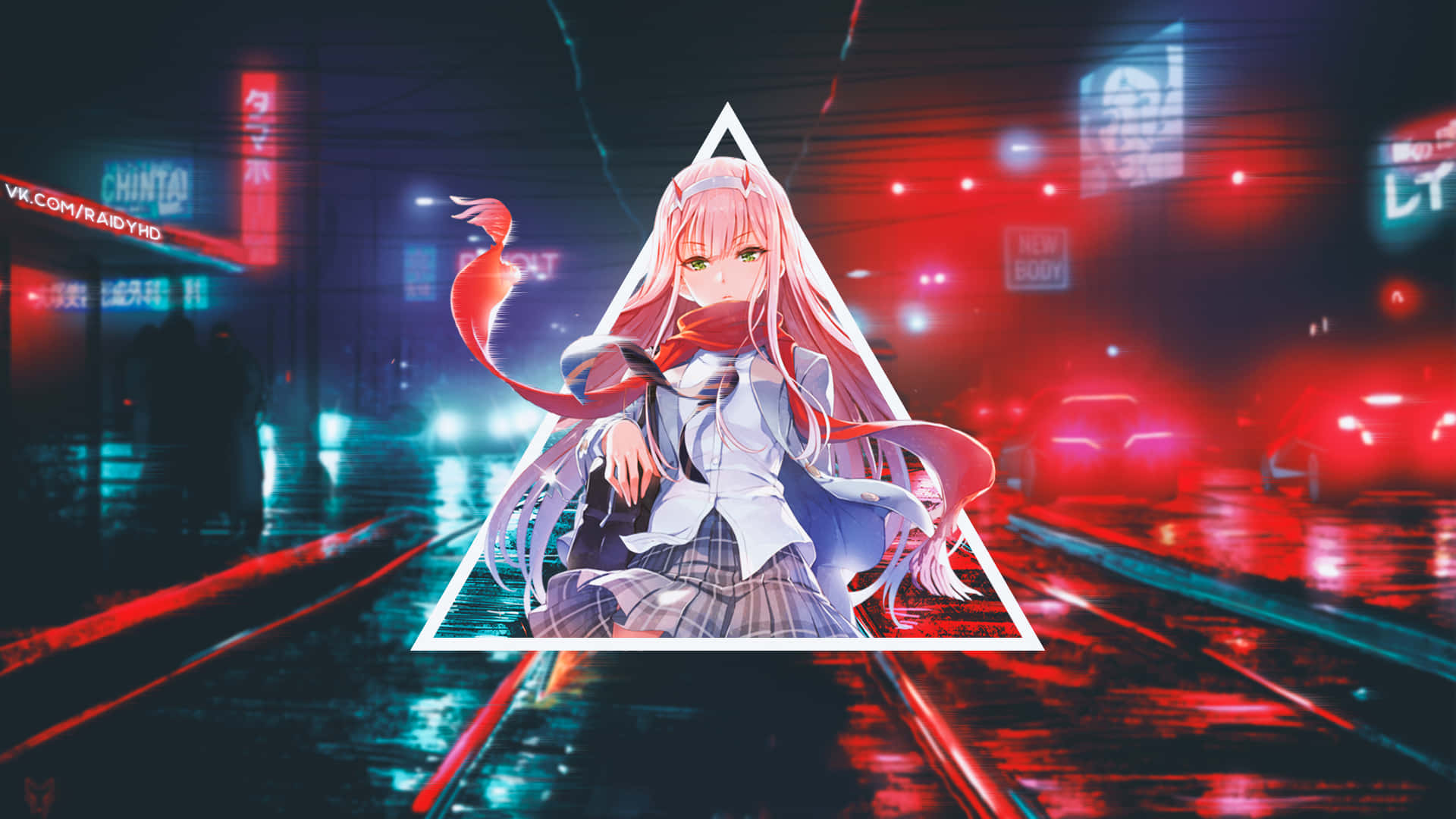 Zero Two Aesthetic, pink-haired anime girl, school uniform, Full HD Desktop Wallpaper