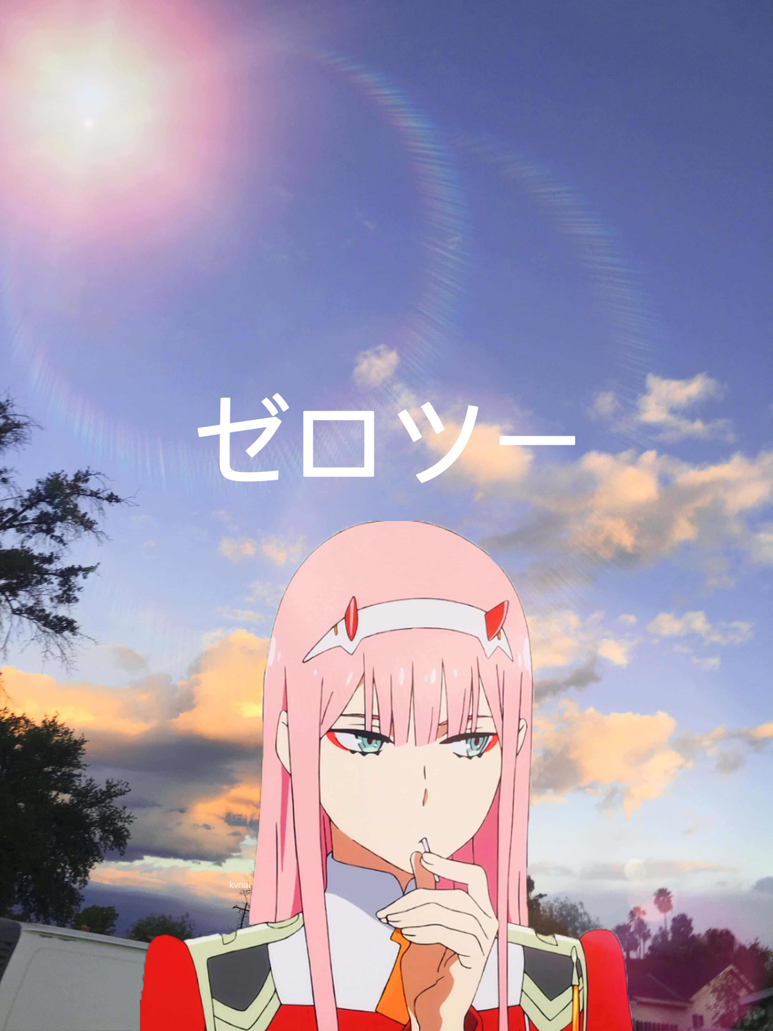 Zero Two, pink hair, red horns, 4K Phone Wallpaper