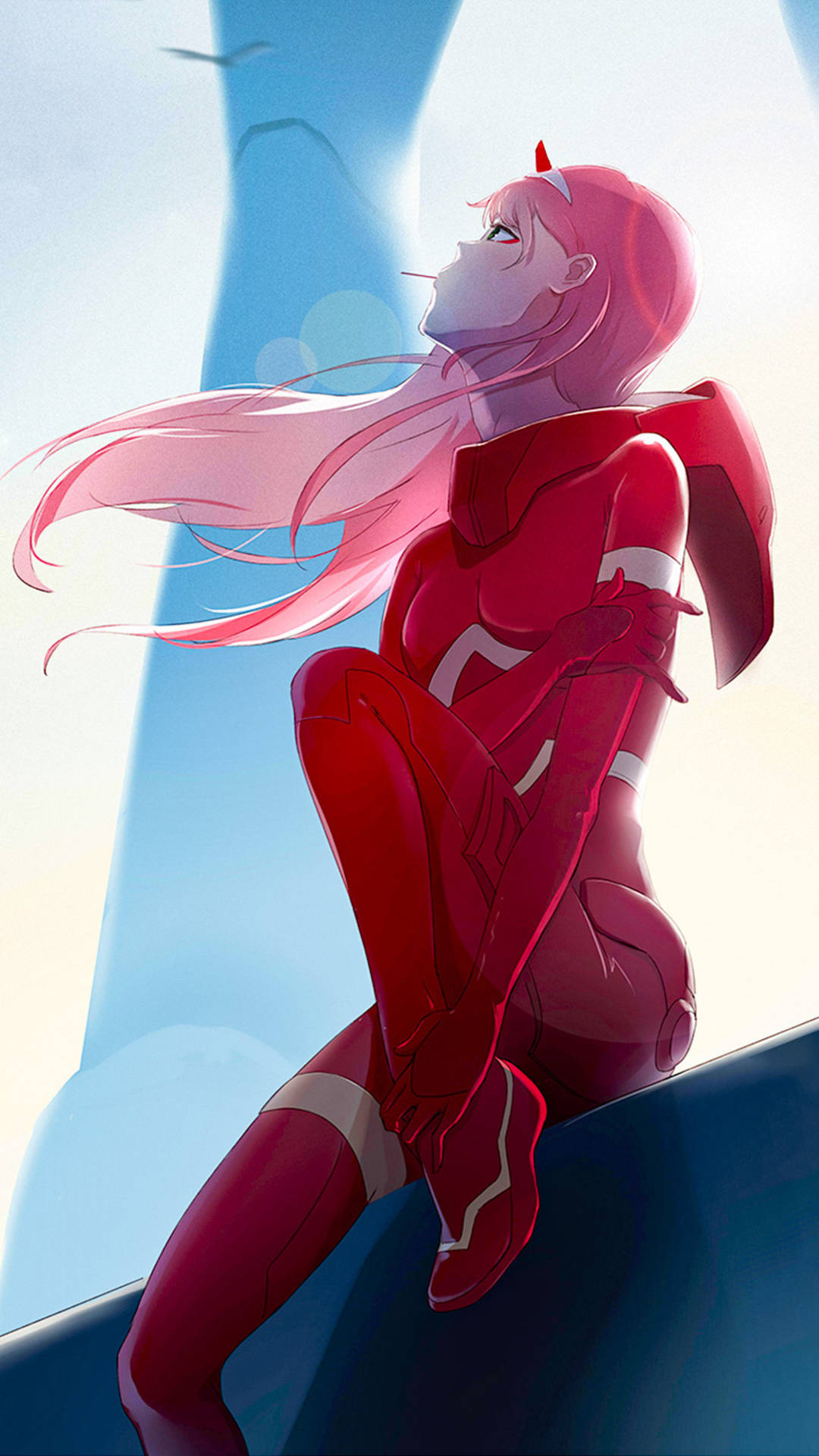 Zero Two, pink-haired anime girl, red suit, Full HD Phone Wallpaper