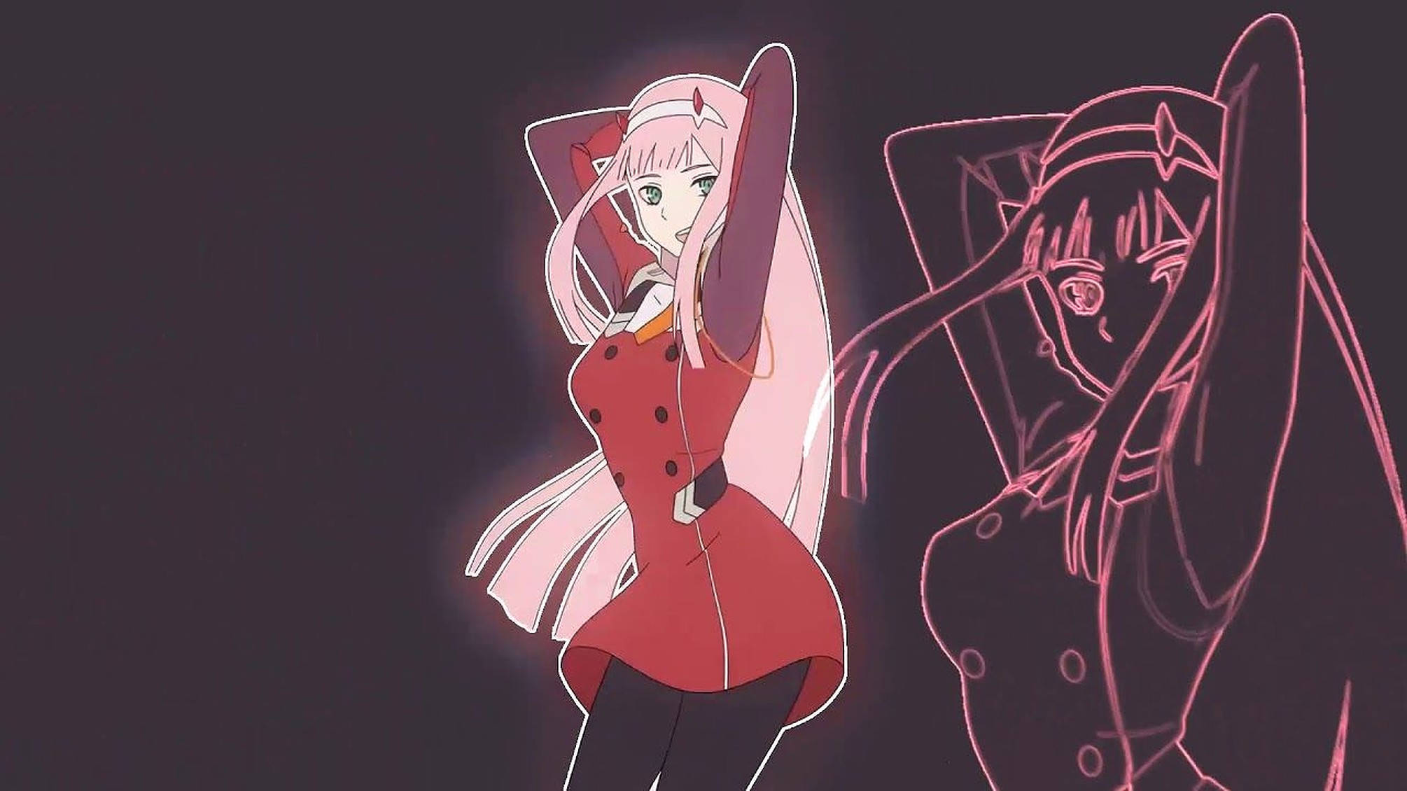 Zero Two, pink-haired anime girl, red coat, Full HD Desktop Wallpaper