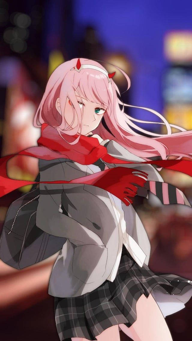 Zero Two, pink-haired, red horns, SD Phone Wallpaper