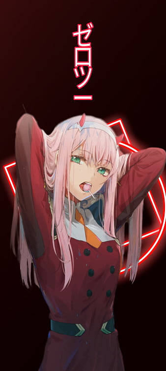 Zero Two, pink-haired anime girl, red coat, SD Phone Wallpaper