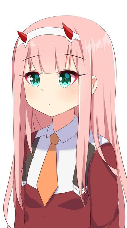 Zero Two, pink hair, red horns, SD Phone Wallpaper