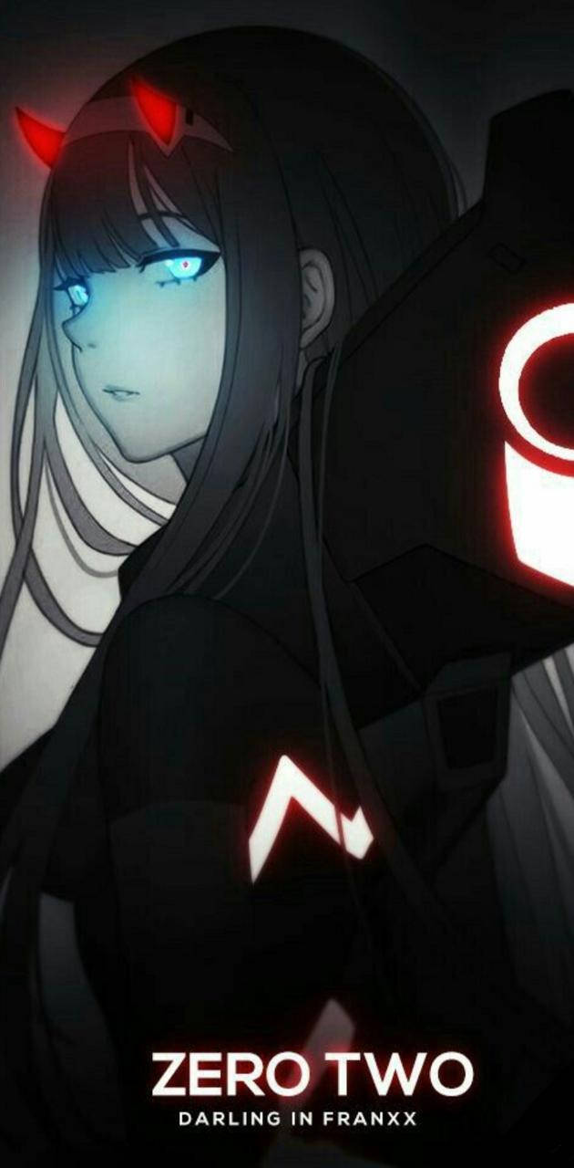 Zero Two, glowing blue eyes, red devil horns, HD Phone Wallpaper