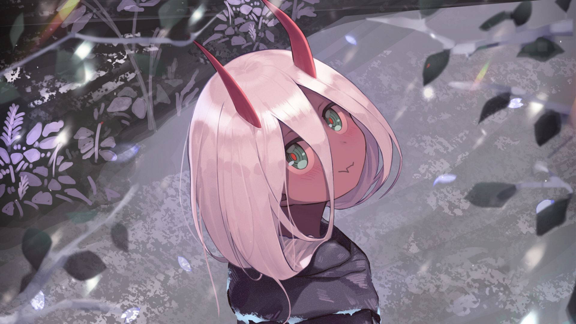 Zero Two, pink-haired, red horns, Full HD Desktop Wallpaper