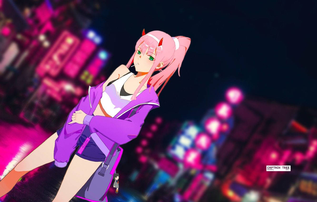 Zero Two, pink-haired, red horns, HD Desktop Wallpaper