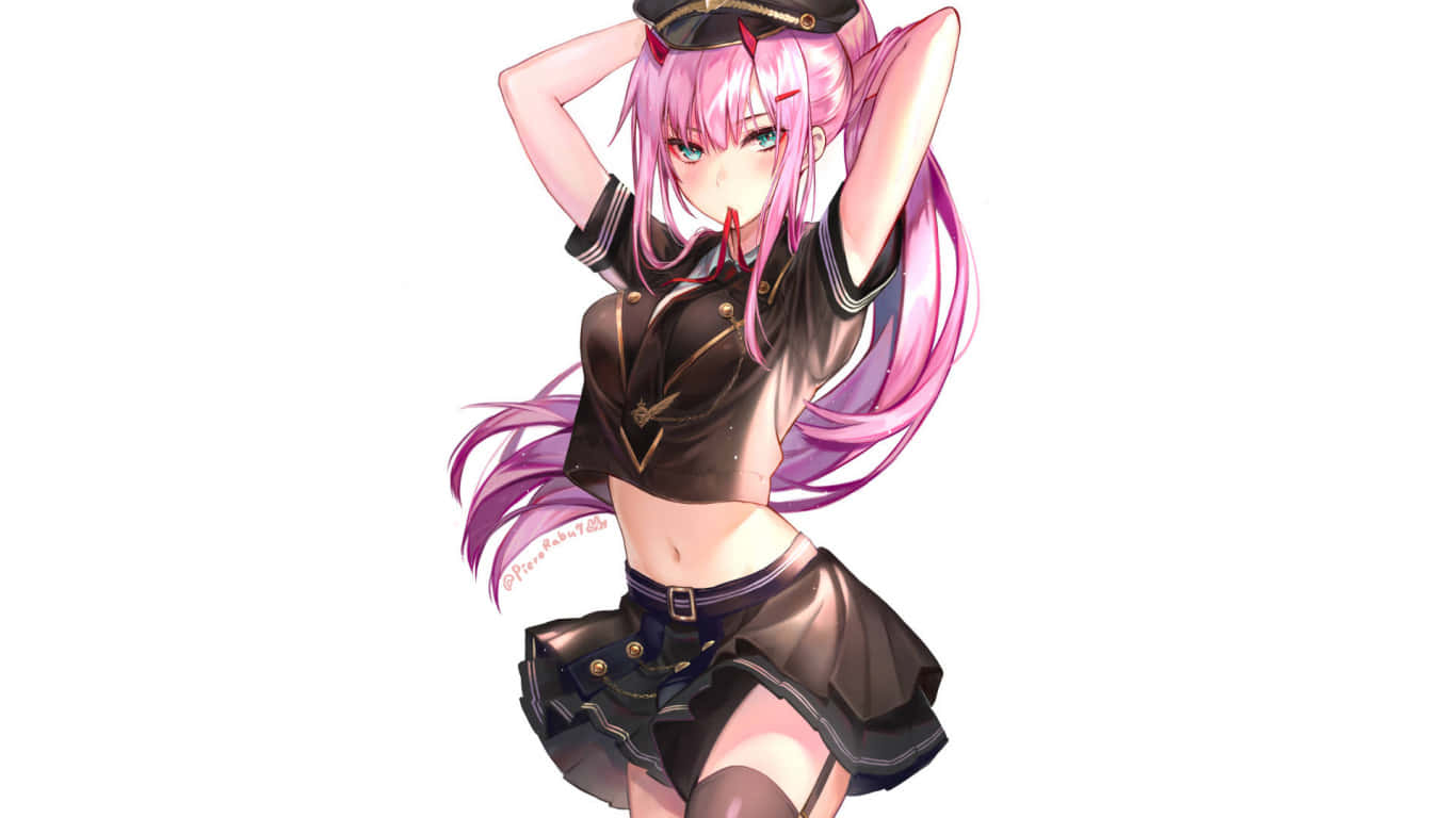 Zero Two, pink-haired, black sailor outfit, HD Desktop Wallpaper