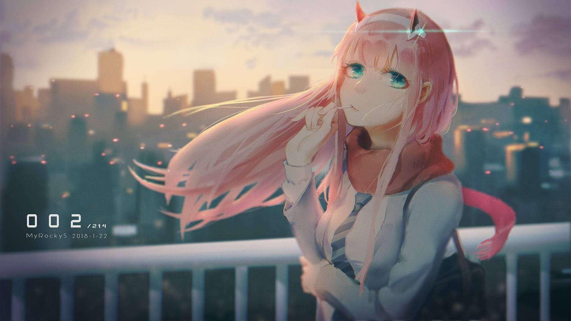 Zero Two, pink-haired anime girl, cat ears, Full HD Desktop Wallpaper