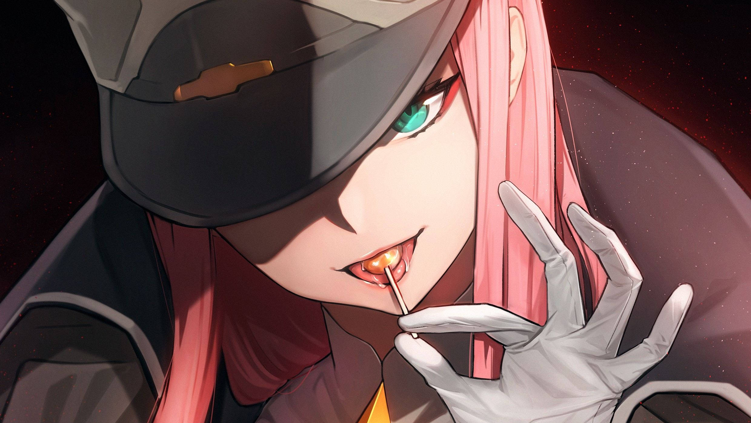 Zero Two, lollipop, pink-haired anime girl, Full HD Desktop Wallpaper