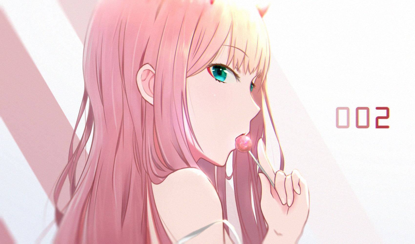 Zero Two, pink lollipop, pink-haired, HD Desktop Wallpaper