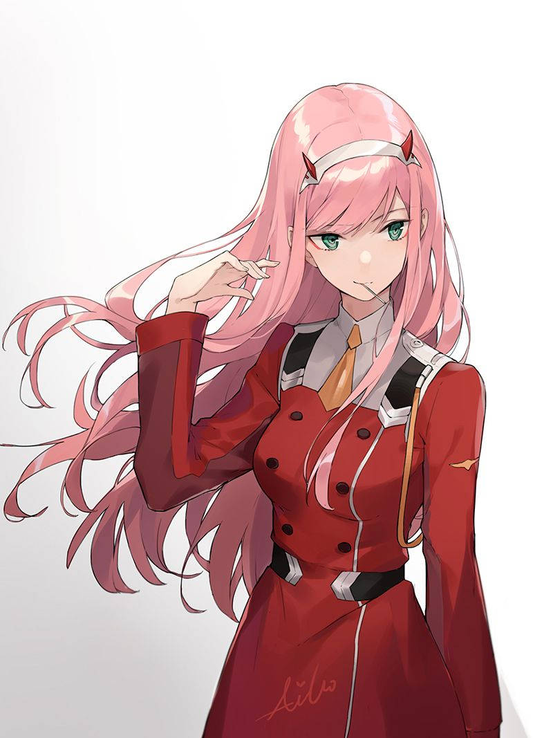 Zero Two, pink-haired, red uniform, SD Phone Wallpaper