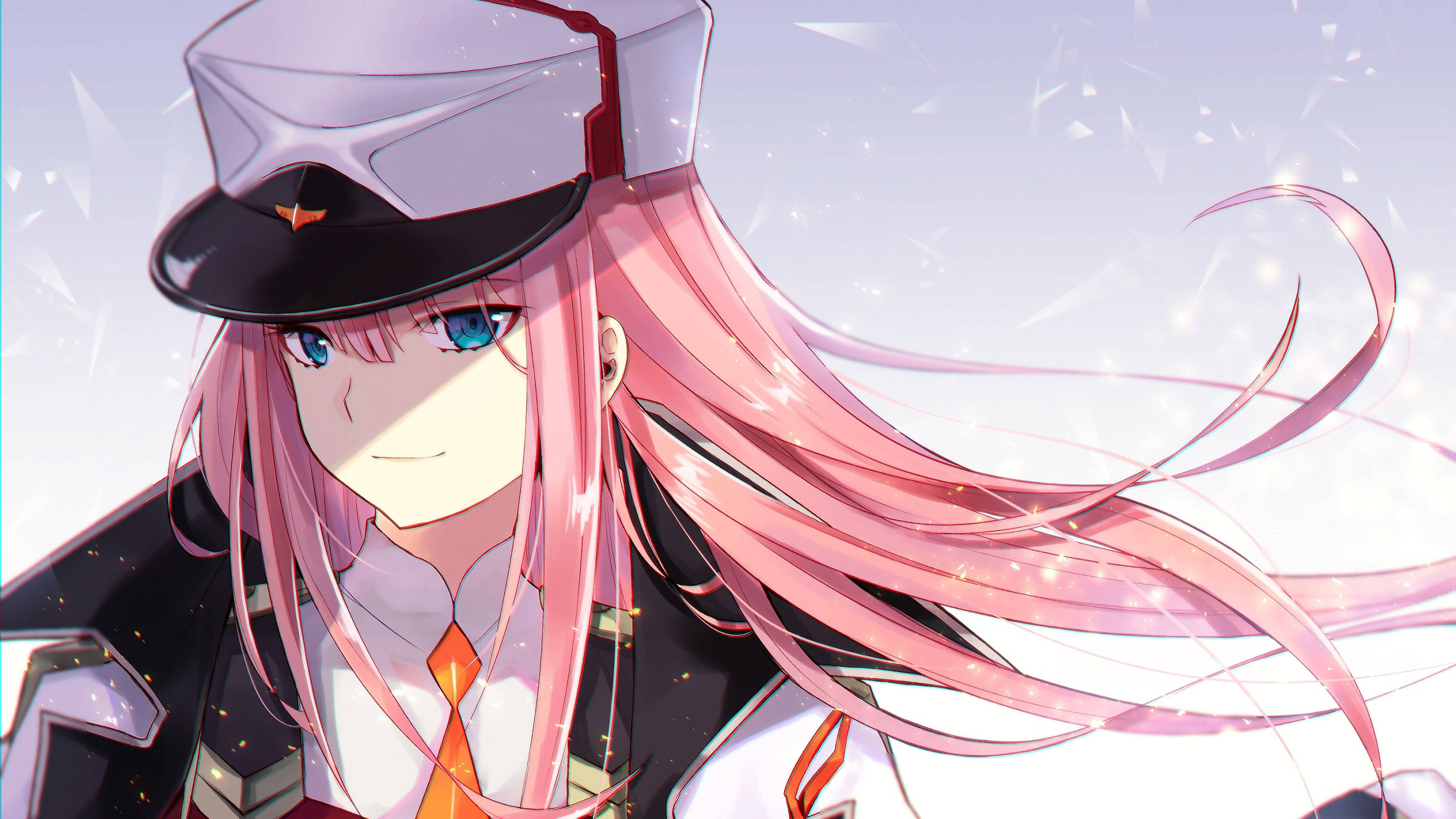 Zero Two, pink hair, blue eyes, 4K Desktop Wallpaper