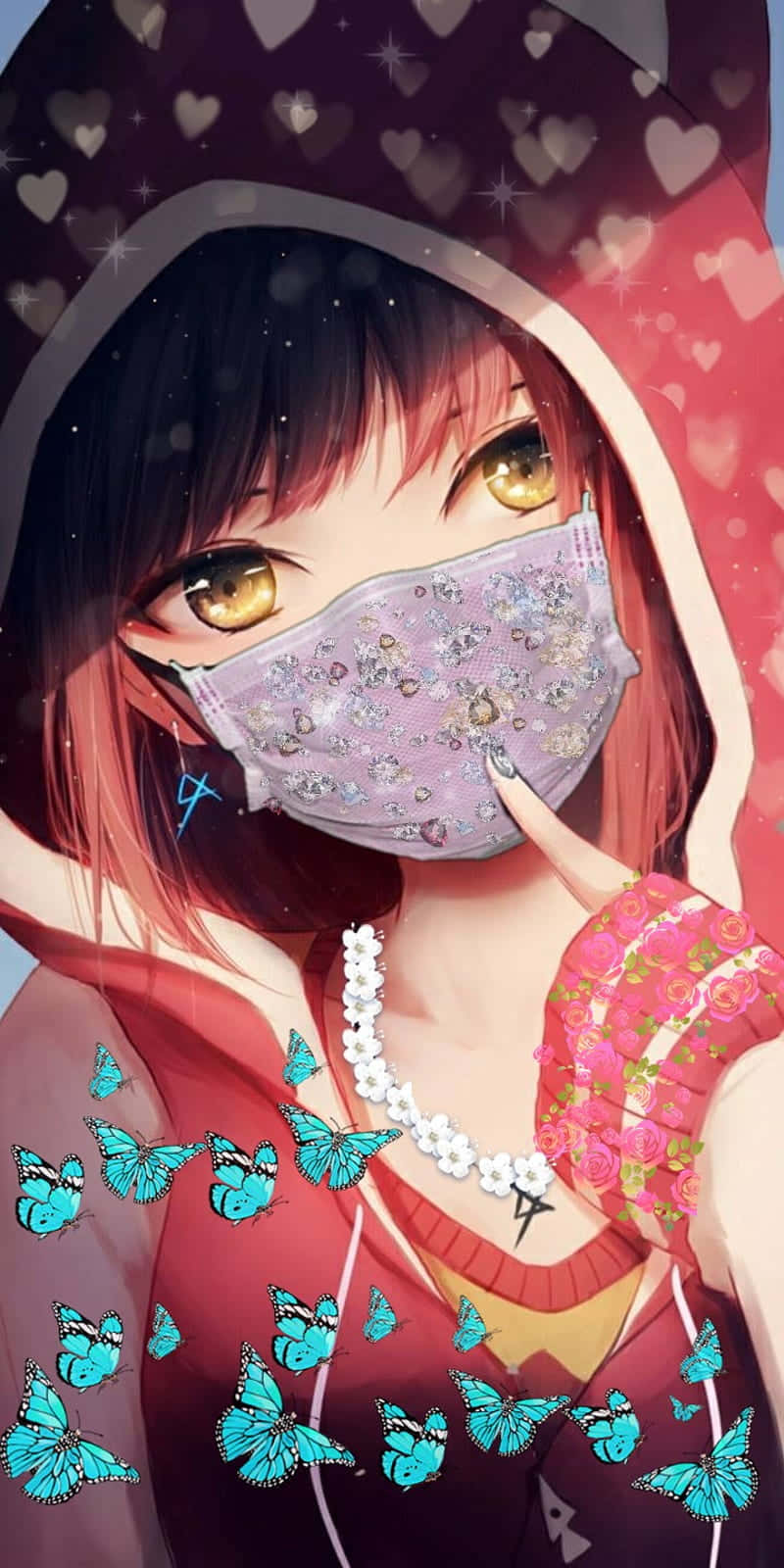 Zero Two, golden eyes, glittery mask, HD Phone Wallpaper