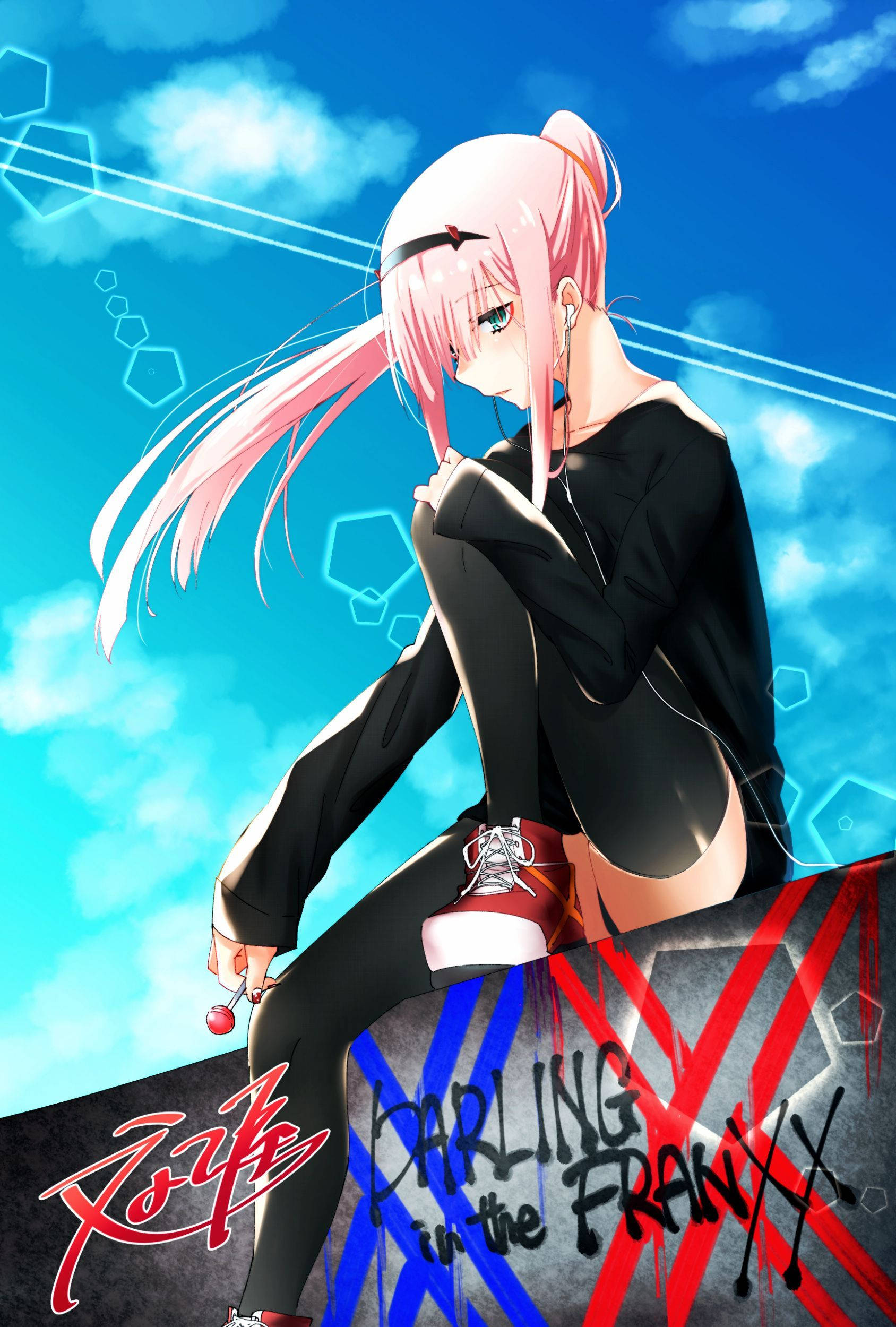 Zero Two, pink-haired, black outfit, Full HD Phone Wallpaper