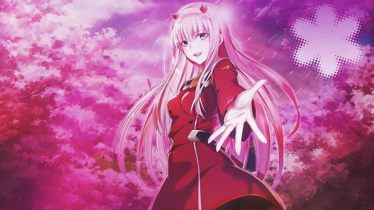 Zero Two, cherry blossom, pink-haired anime girl, HD Desktop Wallpaper