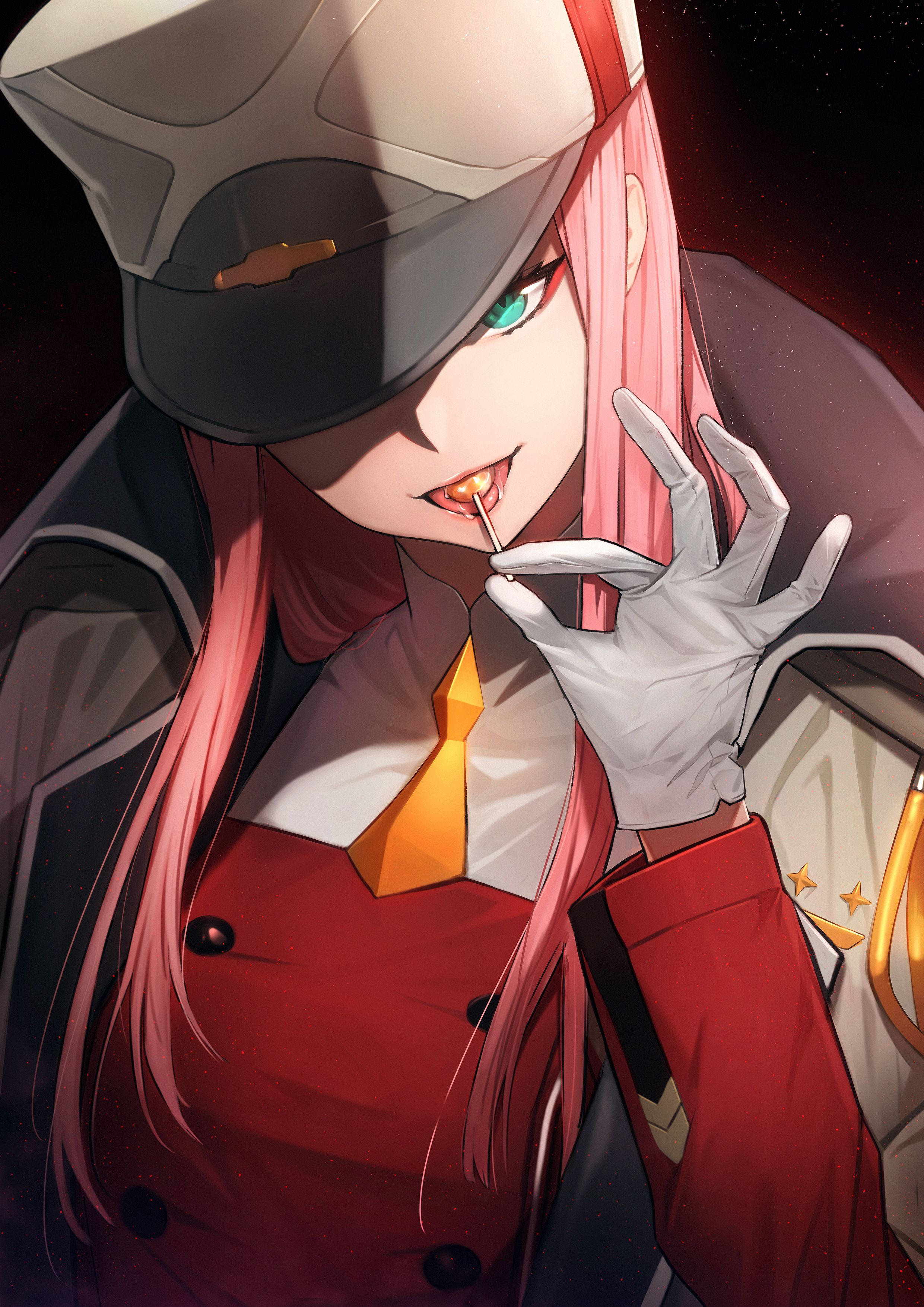 Zero Two, fränkish red, pink-haired anime girl, 2K Phone Wallpaper