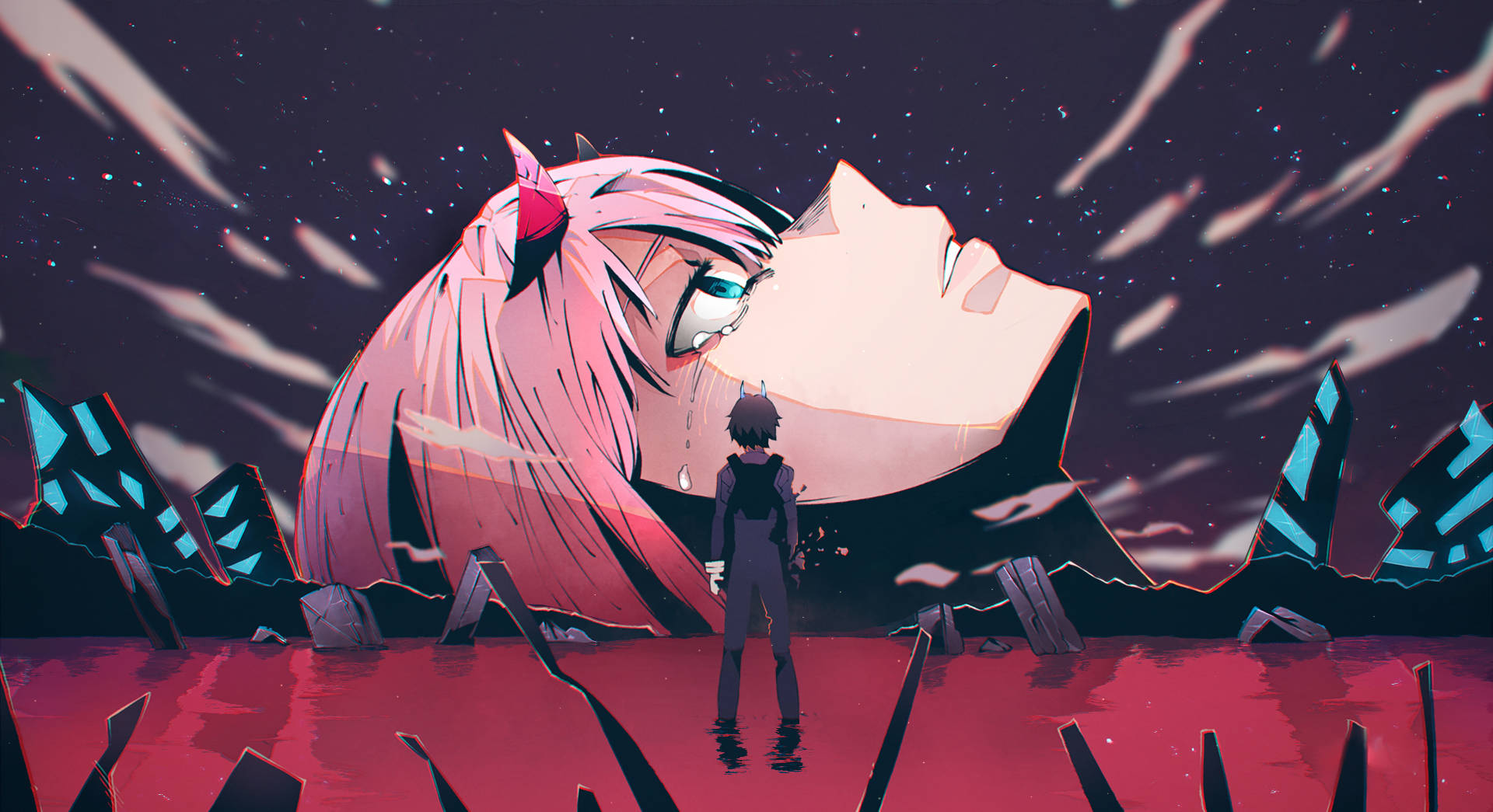 Zero Two, pink-haired, glowing eyes, Full HD Desktop Wallpaper