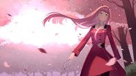 Zero Two, cherry blossoms, pink-haired anime girl, SD Desktop Wallpaper