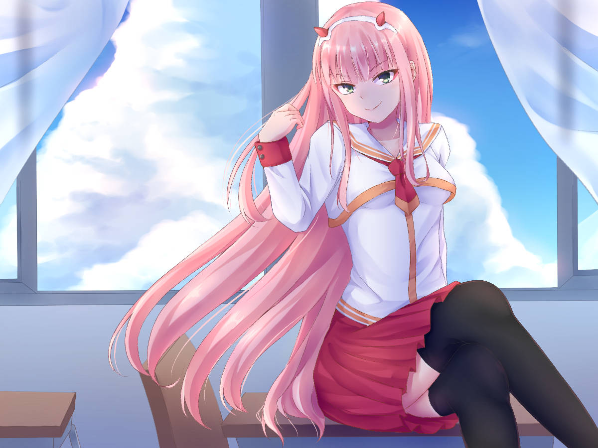 Zero Two, school uniform, pink-haired, SD Desktop Wallpaper