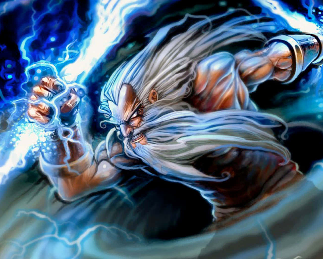 Zeus, crackling blue lightning, elderly warrior, HD Desktop Wallpaper