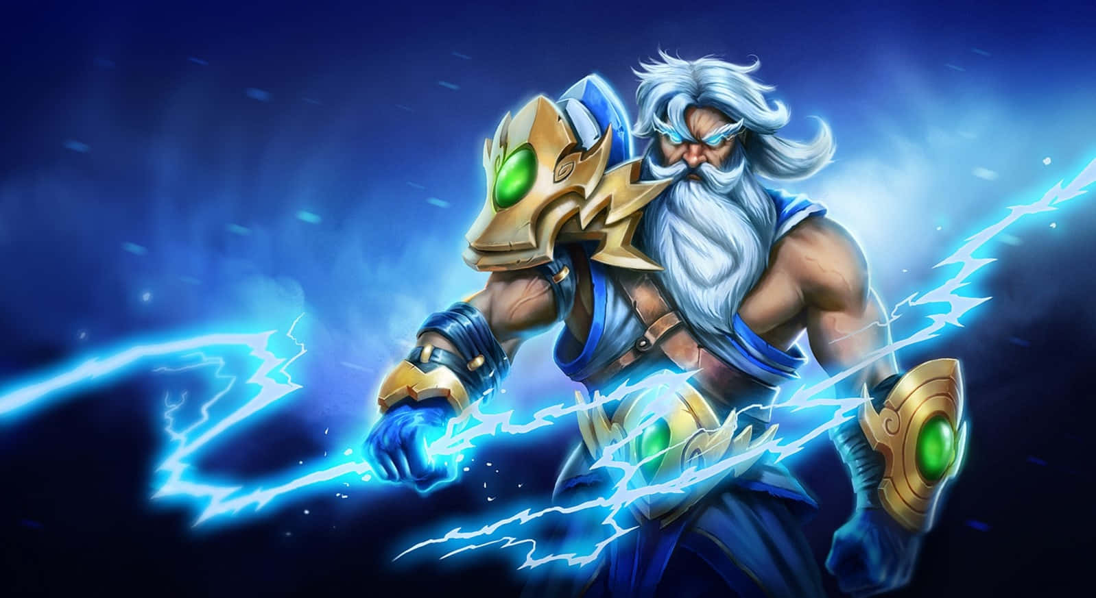 Zeus, blue lightning, golden armor, HD Desktop Wallpaper