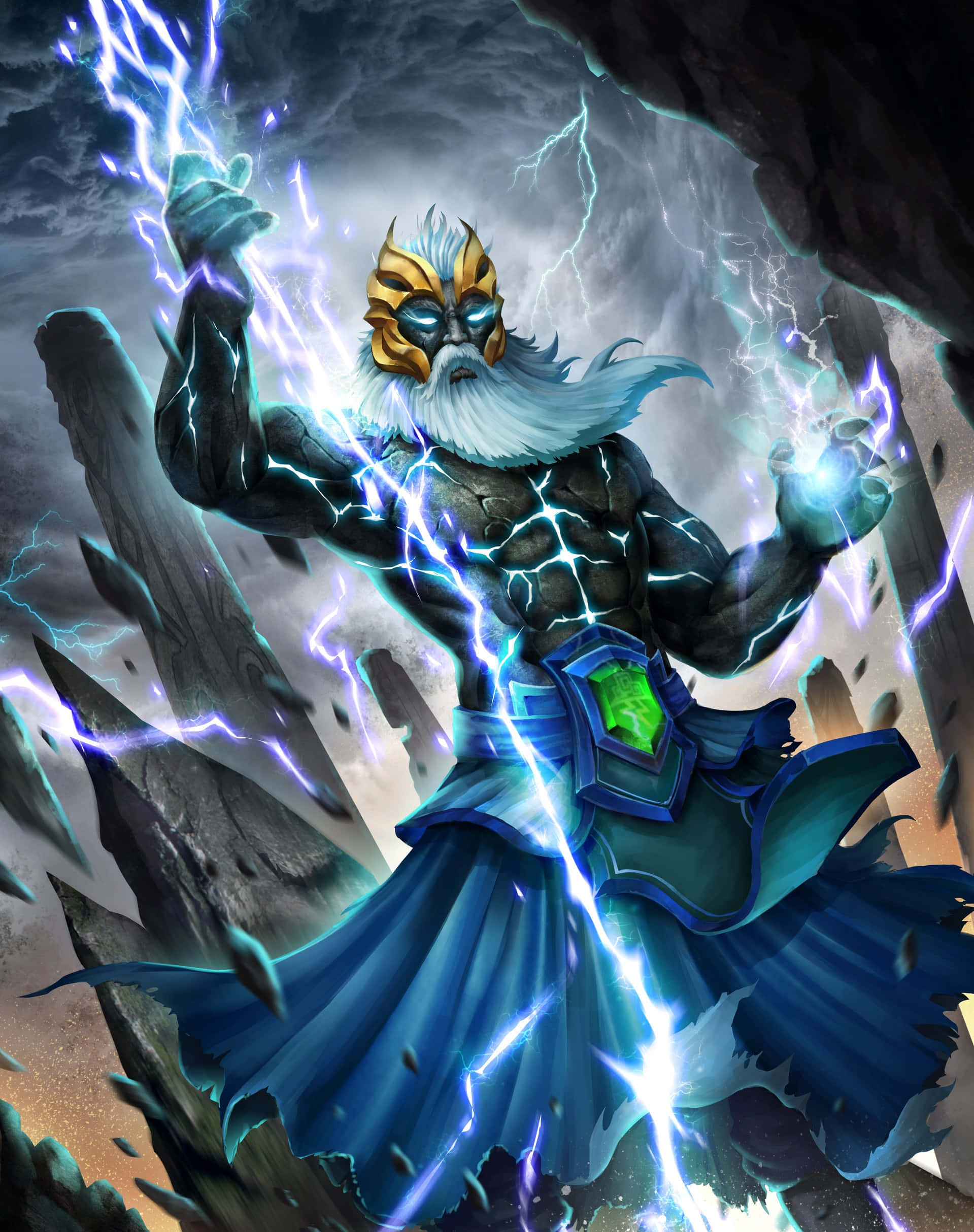 Zeus, golden mask, blue robe, Full HD Phone Wallpaper