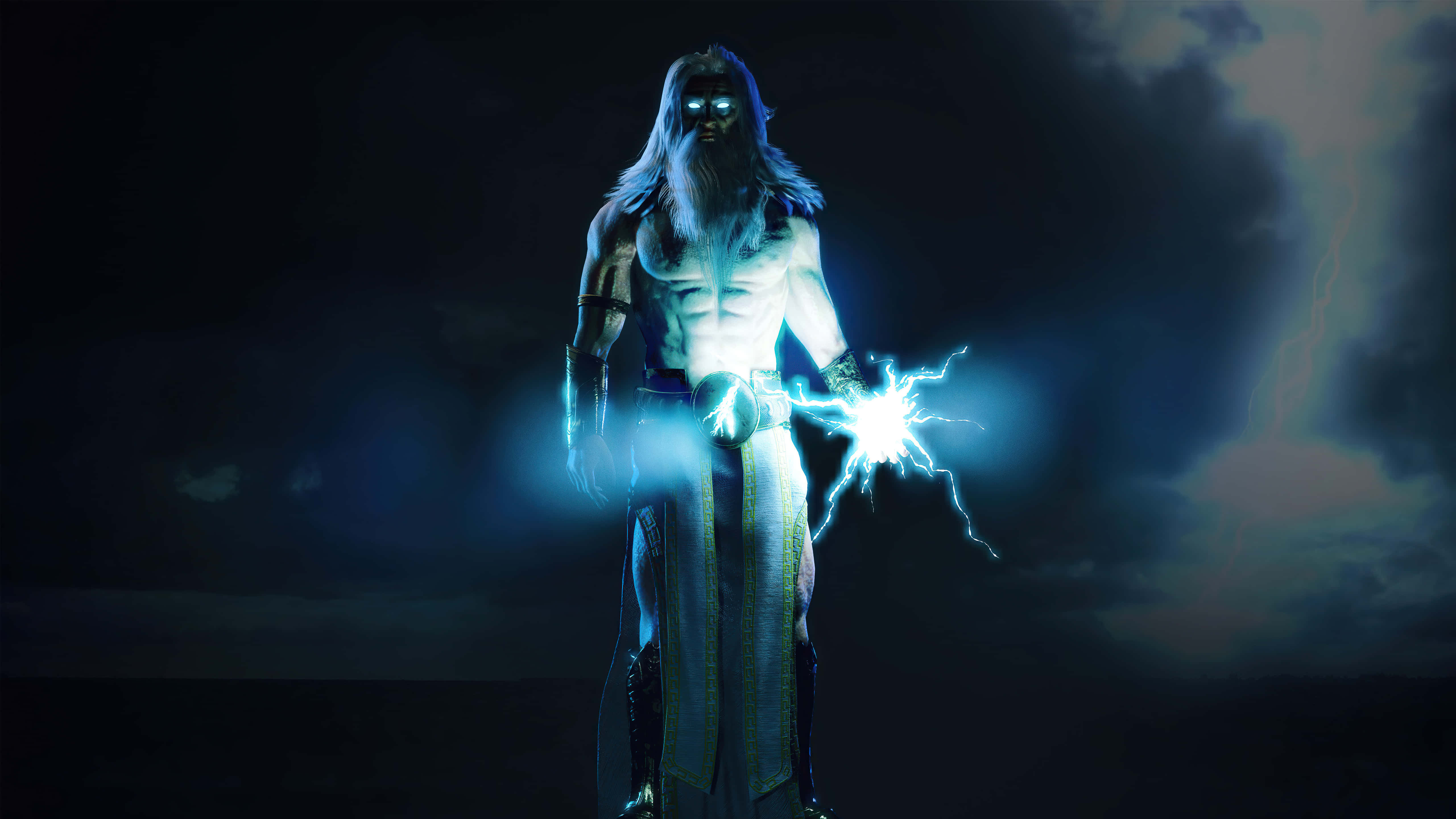 Zeus, glowing eyes, long hair, 5K Desktop Wallpaper