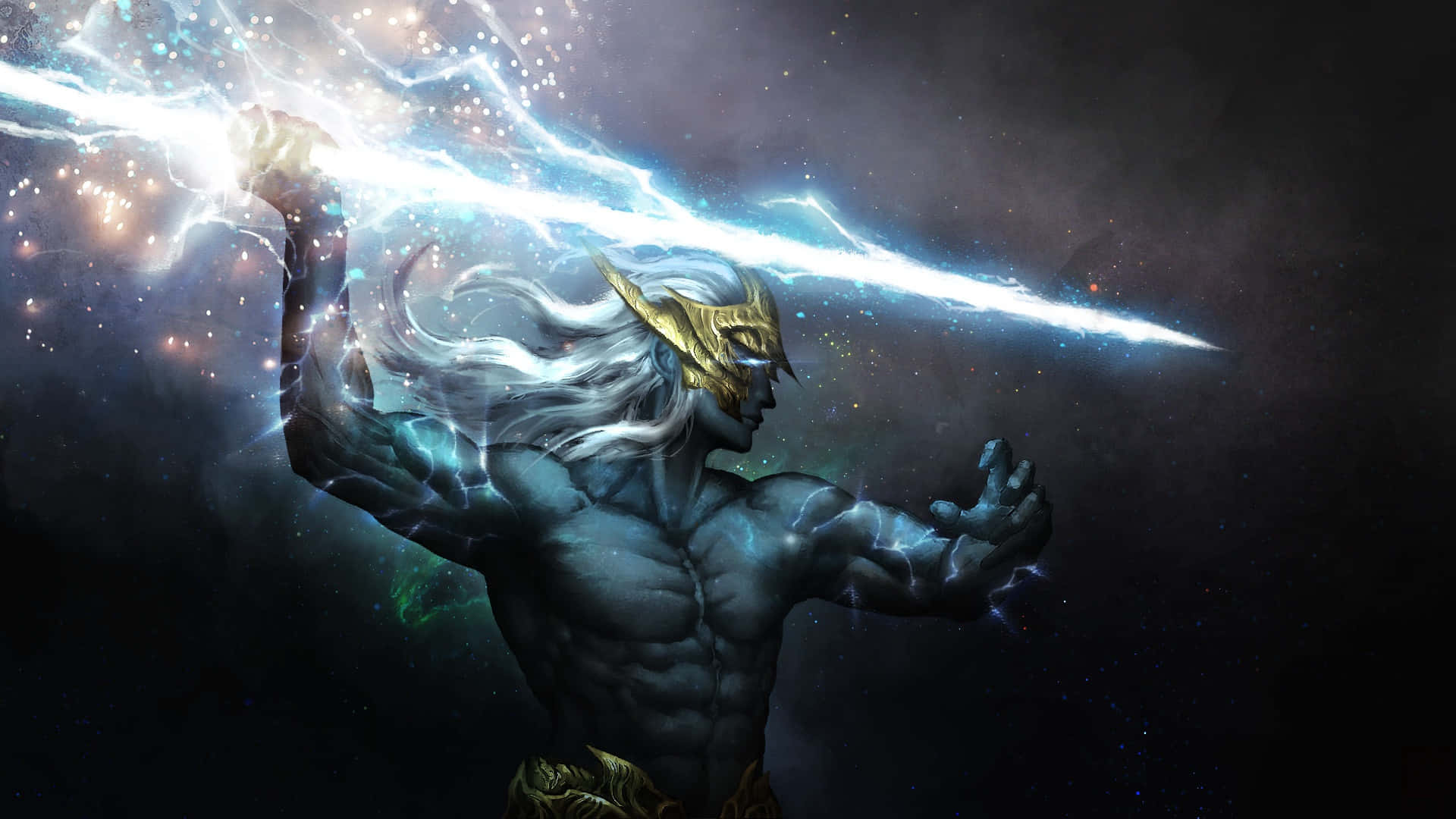 Zeus, white hair, golden helmet, Full HD Desktop Wallpaper