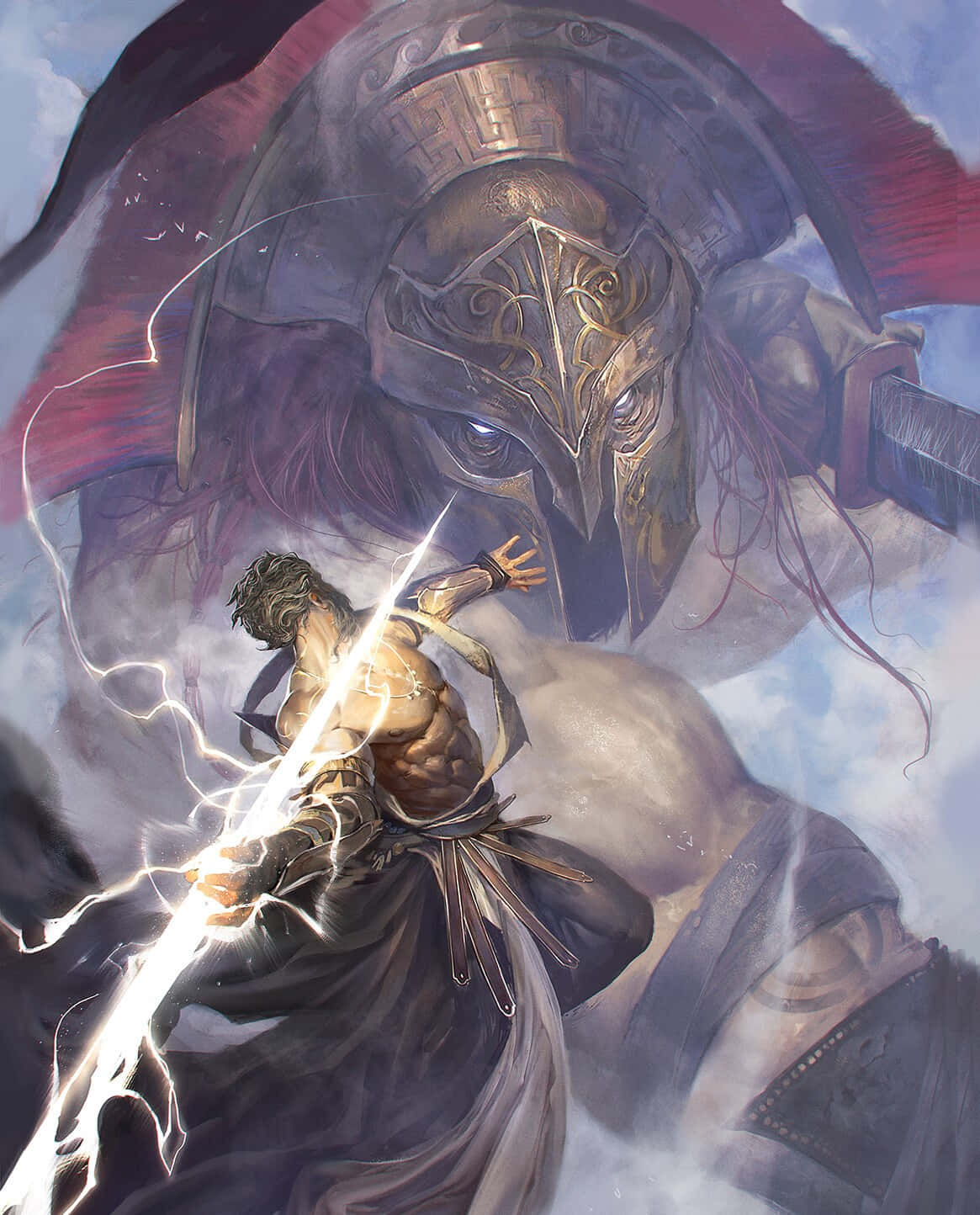 Zeus, glowing sword, colossal armored giant, HD Phone Wallpaper