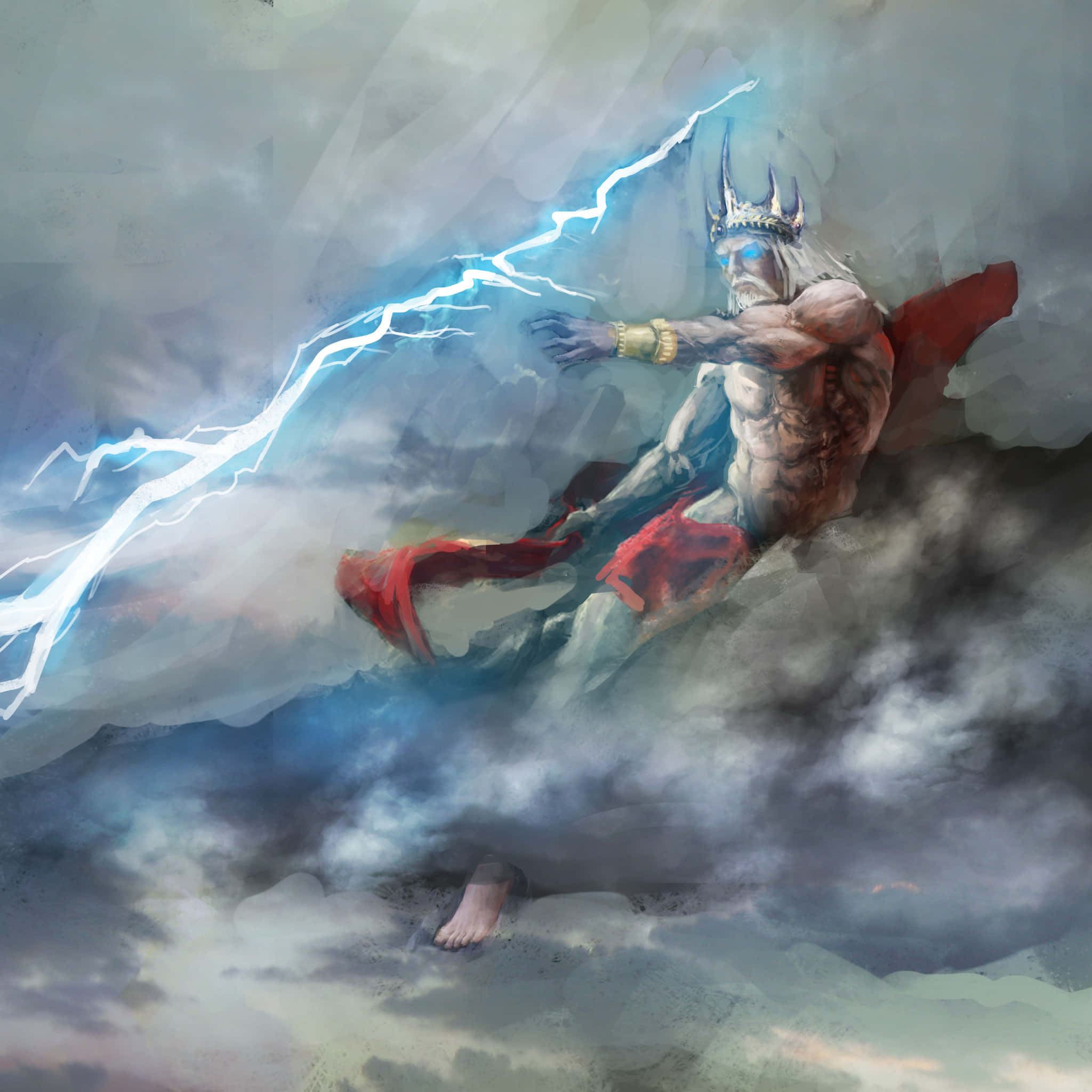 Zeus, red cape, lightning, Full HD Desktop Wallpaper