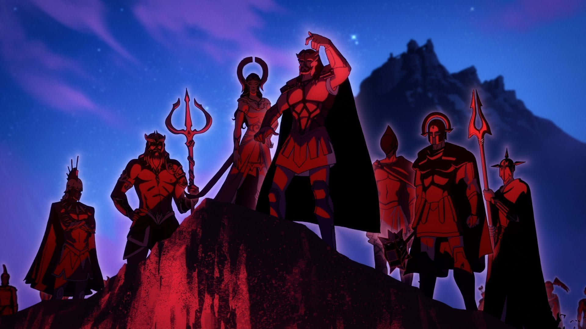 Zeus, red armor, rocky peak, Full HD Desktop Wallpaper