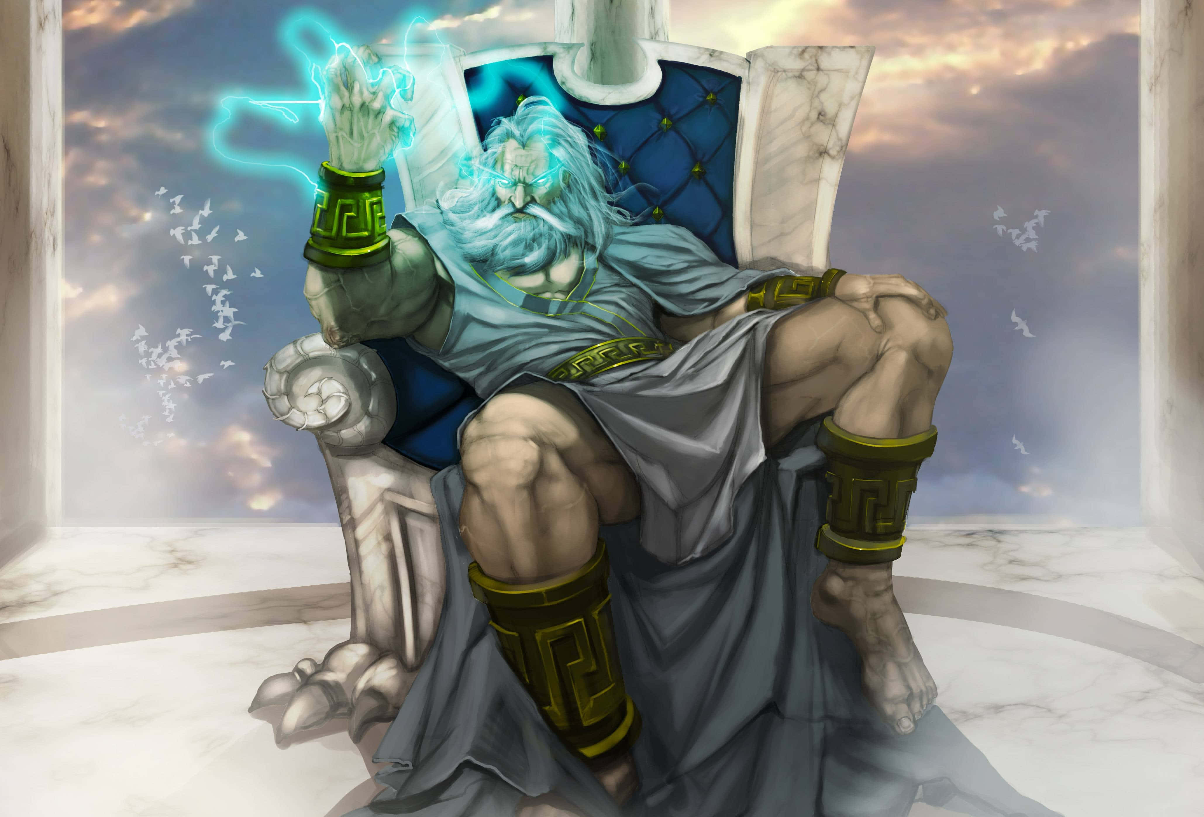 Zeus, blue light, glowing blue hair, 4K Desktop Wallpaper