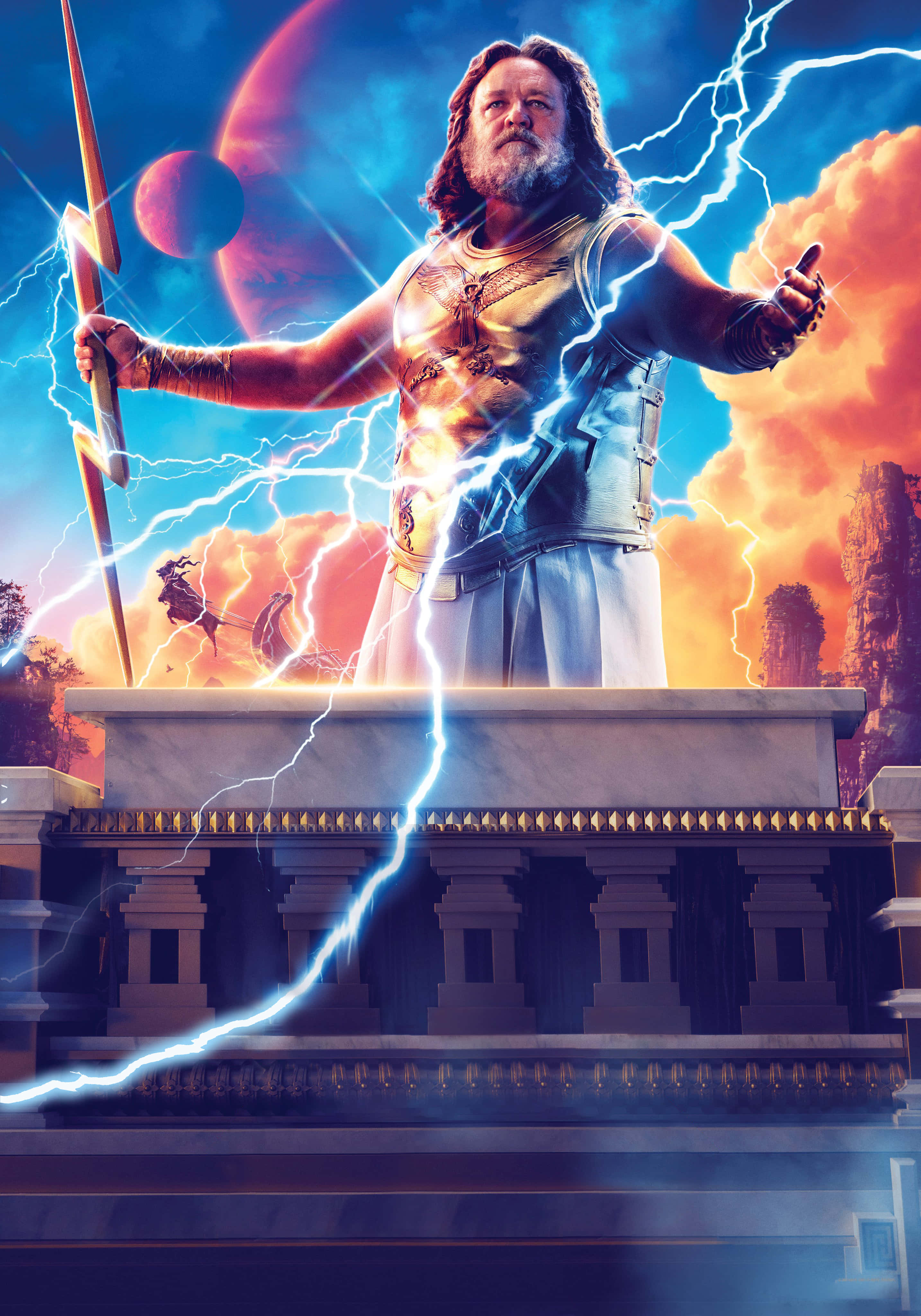 Zeus, golden armor, temple, 4K Phone Wallpaper