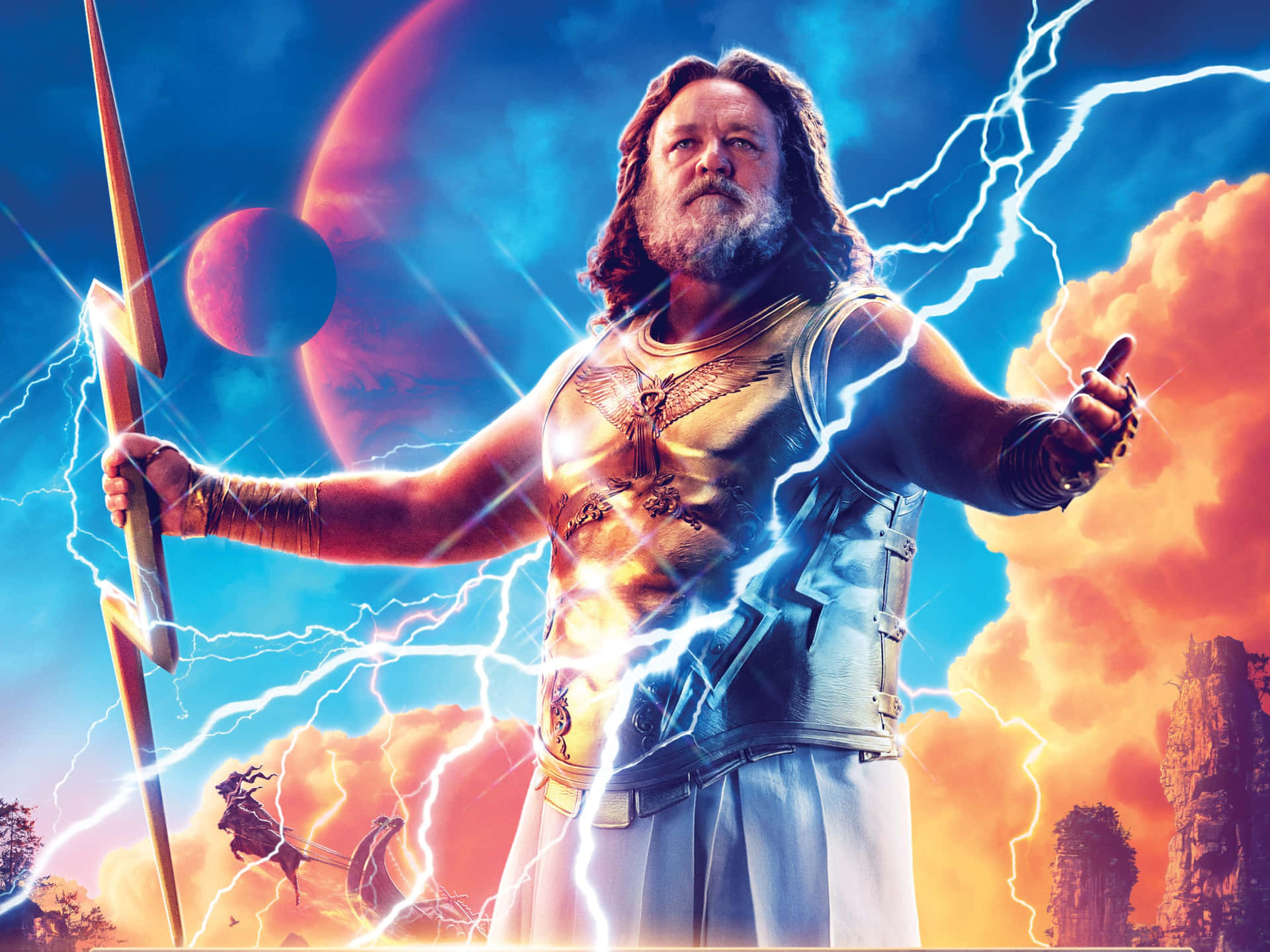 Zeus, golden armor, lightning bolt, Full HD Desktop Wallpaper
